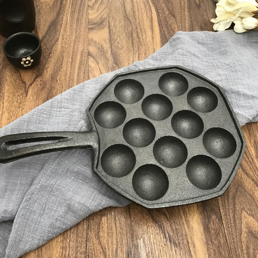 DOITOOL 2-Piece Cast Iron Takoyaki Pan - 12 Hole Non-Stick Octopus Ball Grill Pan for Perfect Japanese Snacks - Heavy Duty Takoyaki Maker for Home Cooking, Party & Street Food Style
