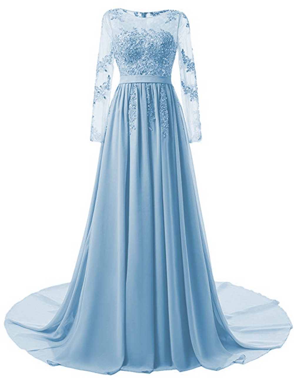 YSMei Elegant Lace Long Sleeve Evening Gown - Women's Chiffon Formal Prom Dress PM016 | Perfect for Prom Night, Wedding Guest, Cocktail Party & Special Occasions