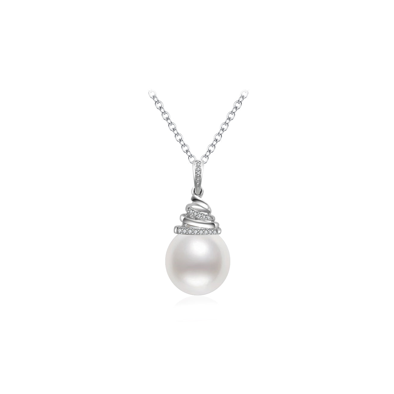 18K Solid Gold Diamond Australian White Saltwater Pearl Necklace KN00200 - Elegant Bridal Jewelry, Wedding Gift, Anniversary Present for Women