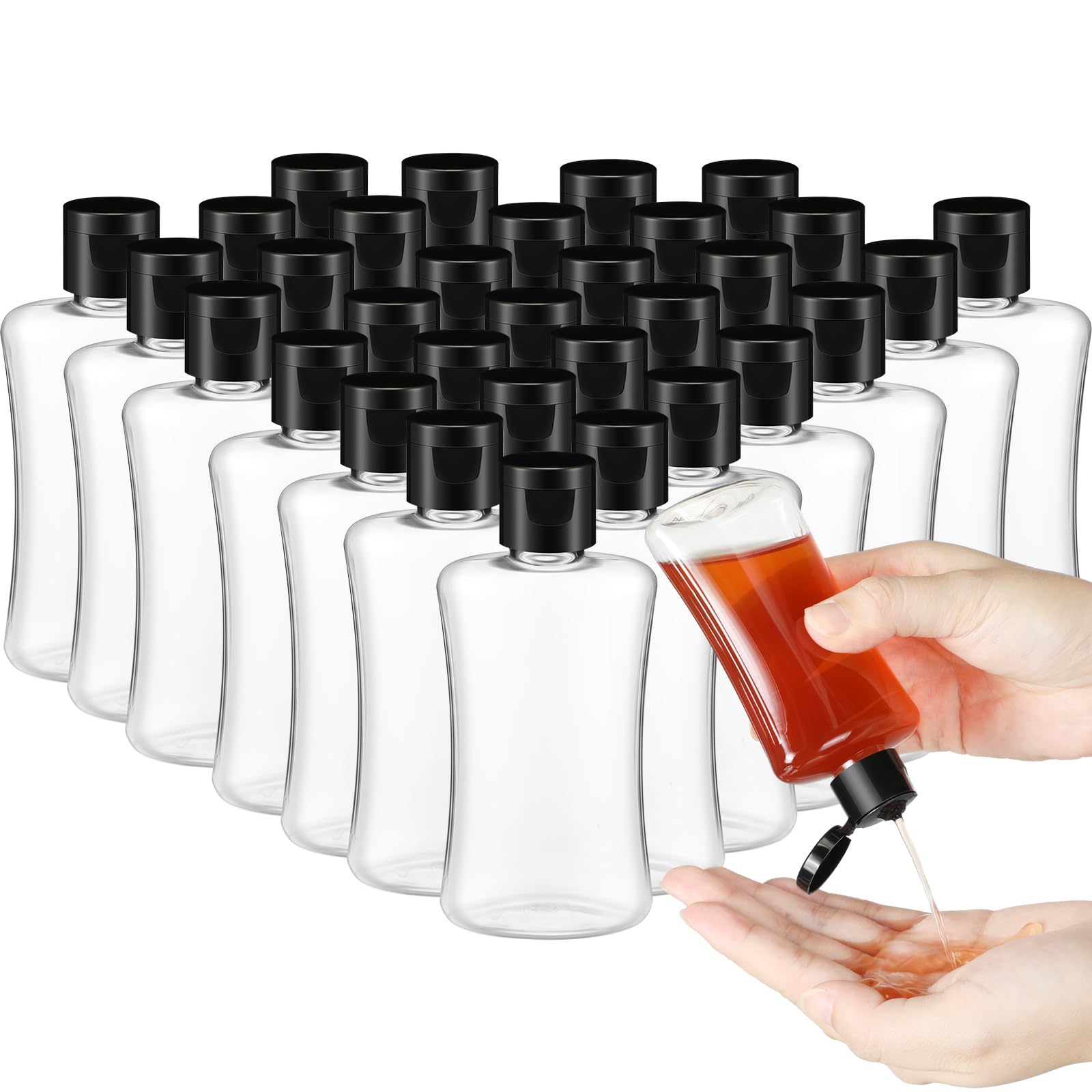 Domensi 50 Pack 3.4 oz Travel Bottles with Flip Top Cap - Clear Plastic Leak Proof Squeeze Containers for Shampoo, Lotion & Cosmetics | Refillable Toiletries for Air Travel, Gym & Vacation Essentials
