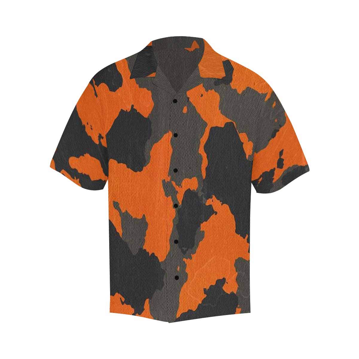 InterestPrint Men's Short Sleeve Hawaiian Shirt - Black Button V-Neck Orange Camouflage Print for Beach Vacation & Summer Party