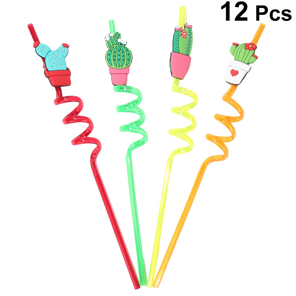 DOITOOL 16PCS Fun Colorful Kids Drinking Straws - Reusable Cactus, Swirl, Twist & Loop Straws for Smoothies, Juice & Party Drinks - BPA Free Child Safe Straws for Home, School & Birthday Parties