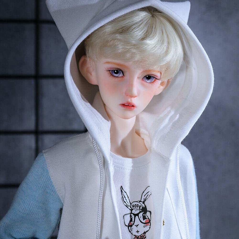 WELLVEUS 1/4 Scale BJD Doll Boy - Male Ball Jointed Doll Body with Free Eyes, Face Makeup & Wig Hair Gift Set (Blue) - Perfect for Doll Collectors, Photography & Cosplay