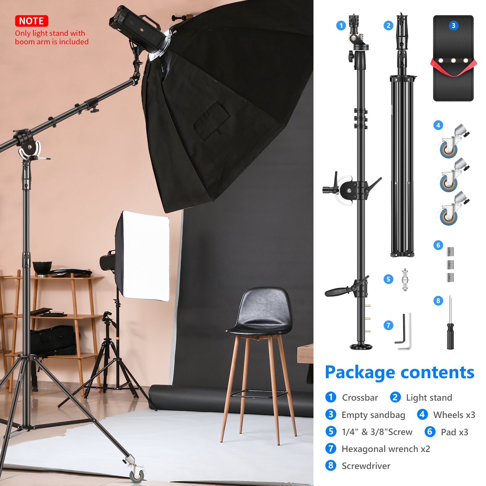 NEEWER 240cm Heavy Duty Wheeled Base Light Stand for Photography Studio, Video Shooting, and Live Streaming - Adjustable Professional Lighting Equipment with Sturdy Wheels