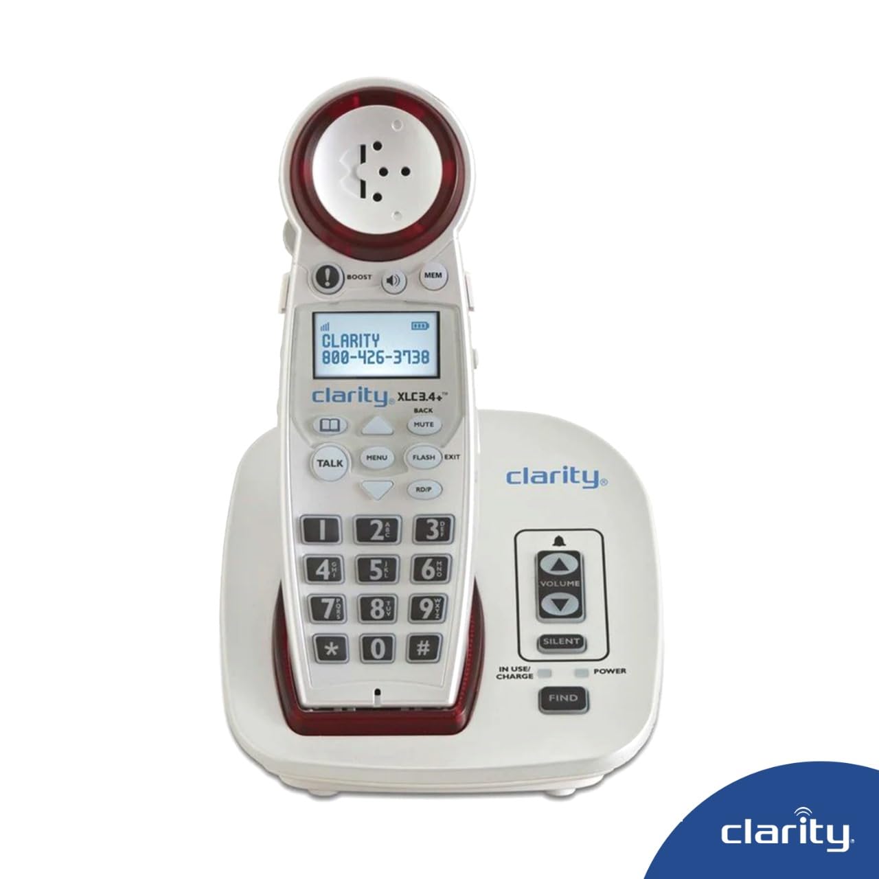 Clarity XLC3.4+ DECT 6.0 Amplified Cordless Phone with Extra-Loud Ringer & Big Buttons - Talking Caller ID, Dual Power Battery - Ideal for Seniors & Hearing Impaired at Home or Office