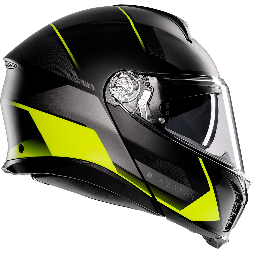 AGV Tourmodular Perception Motorcycle Helmet - Black, Grey, Fluo Yellow - DOT & ECE Certified for Street & Touring Riders