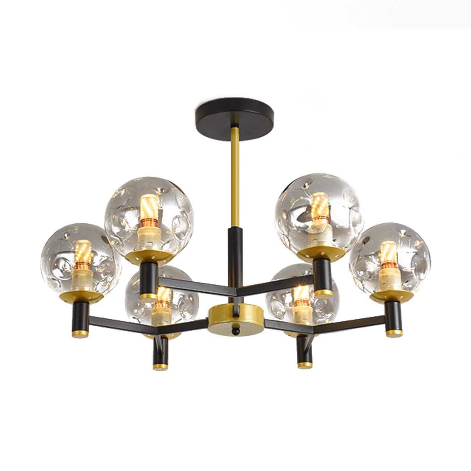 KUYUEOR 8-Light Sputnik Chandelier in Black & Gold - Modern Industrial Vintage Ceiling Light Fixture for Dining Room, Living Room, Bedroom - Mid Century Contemporary Pendant Lighting with Soot Cover (6 Head)