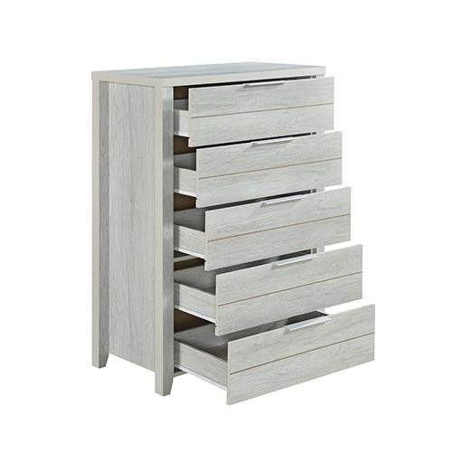 Cielo White Tallboy Dresser - 5-Drawer Bedroom Storage Cabinet in Ash Finish | Perfect for Bedroom Organization, Closet Storage & Home Decor
