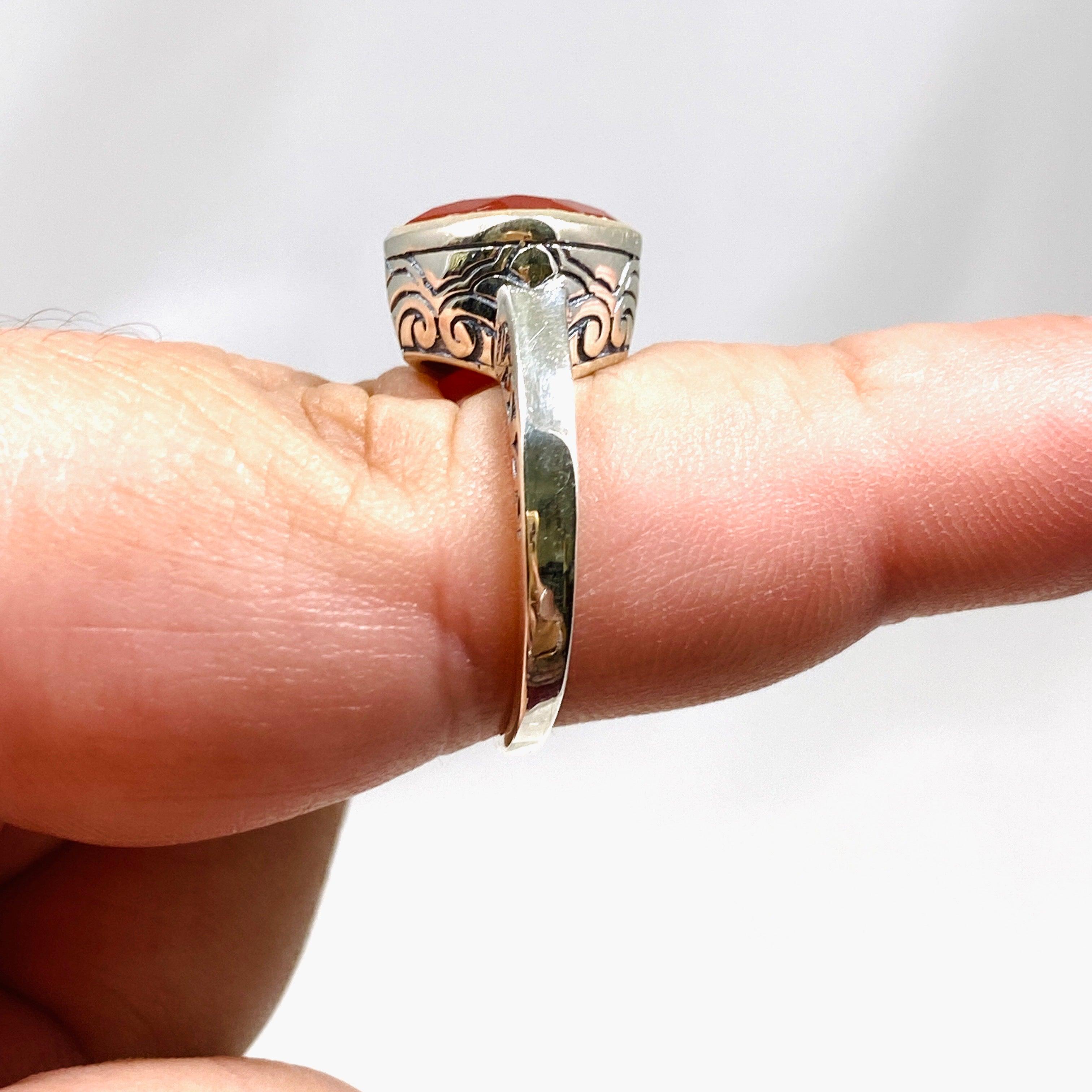 Boho Style Carnelian Square Ring R3911 - Handmade Sterling Silver Jewelry for Women, Perfect for Festivals, Parties & Everyday Wear