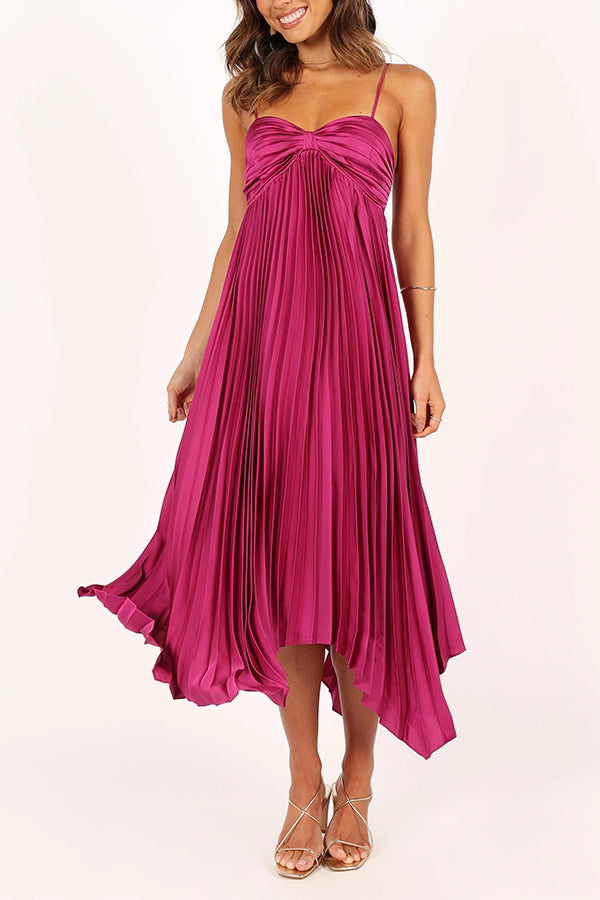 Elegant Solid Color Sexy Suspender Pleated Midi Dress for Women - Trendy Irregular Hem Party & Date Night Outfit
