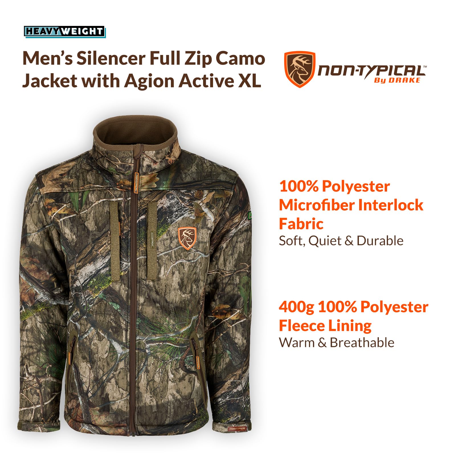 Drake Waterfowl Men's Standard Silencer Camo Hunting Jacket with Agion Full Zip - Waterproof & Windproof for Outdoor Hunting, Fishing & Camping