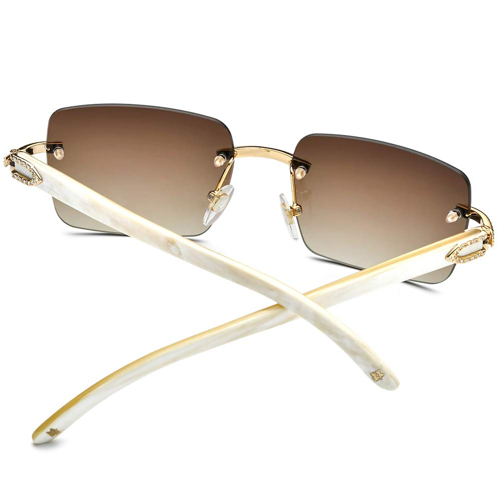 HEPIDEM 100% Genuine Buffalo Horn Sunglasses for Men - Rimless Square Frame UV Protection Polarized Lenses - Perfect for Driving, Outdoor Activities & Fashion Accessories