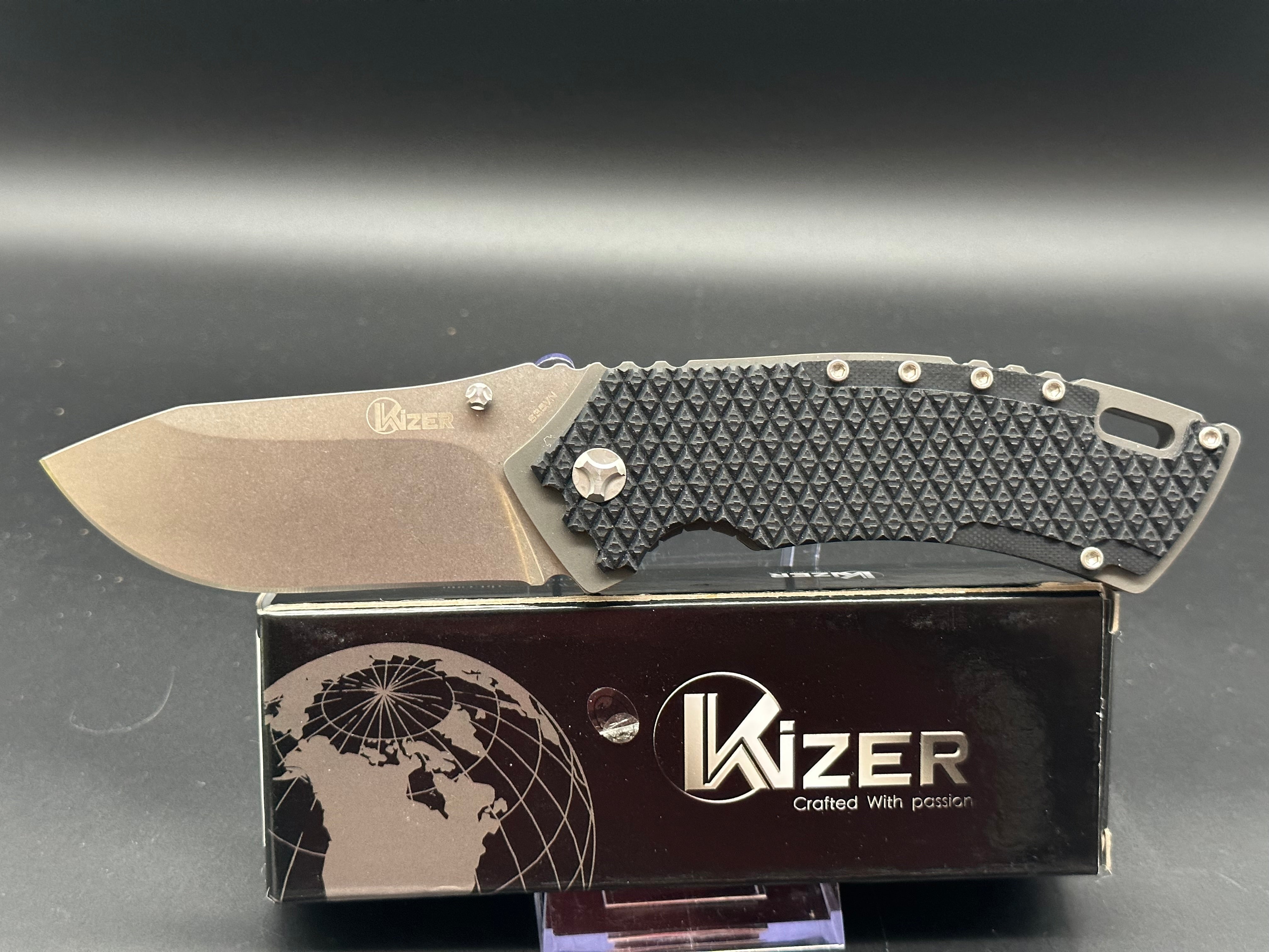 Kizer Ki4411F2 Folding Pocket Knife - Black G10 Handle & S35VN Steel Blade - EDC, Camping, Hiking, Survival Gear