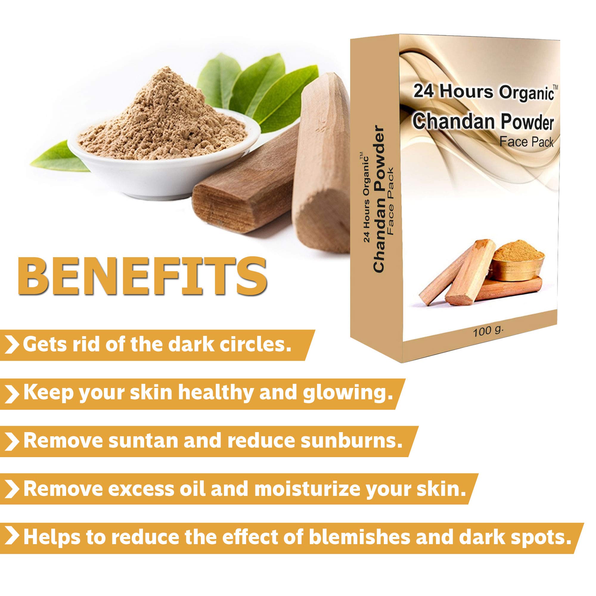 24 Hours Organic Sandalwood Powder for Face Pack - Glowing & Soft Skin Treatment - Deep Cleansing, Blackhead Removal, Anti-Acne Solution (200g) with Free Rose Water (60ml×2=120ml) - Perfect for Daily Skincare Routine & Spa Treatments