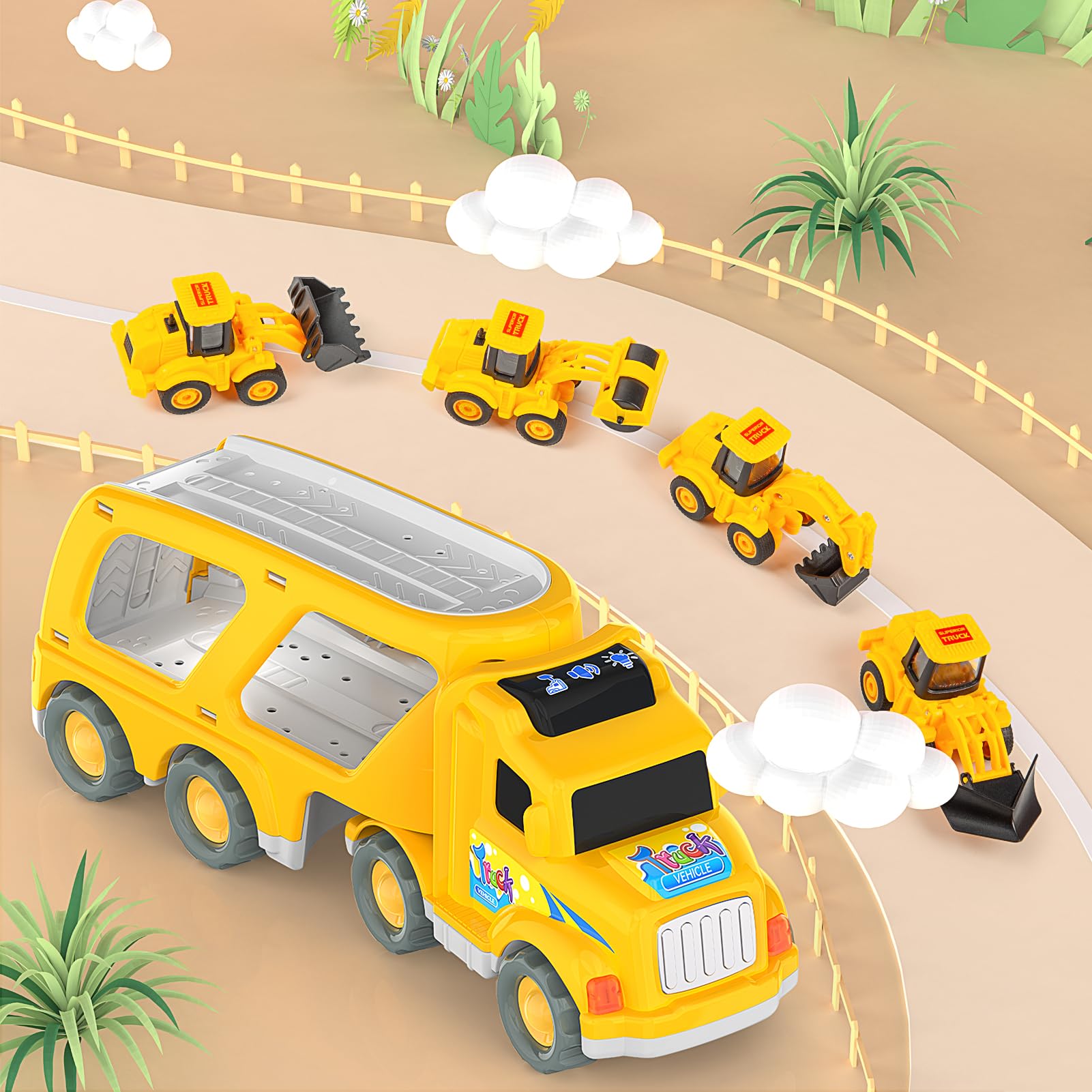 Veslier Construction Truck Toys for Toddlers & Kids Ages 1-6 - Dump Truck Carrier Transport Vehicles for Boys & Girls - Best Christmas Birthday Gift for 1-3 & 3-5 Year Olds - Pretend Play, Sandbox, Outdoor & Indoor Learning Toys