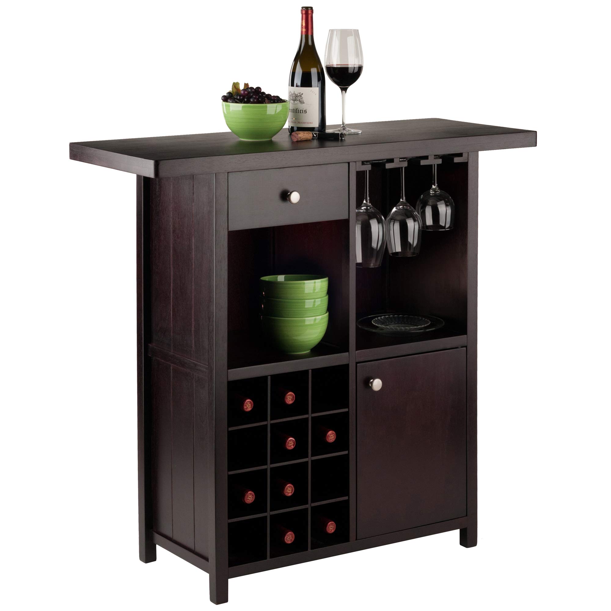 Winsome Macon Bar Wine Cabinet in Espresso - Stylish Wooden Wine Storage for Home, Bar, and Kitchen Decor