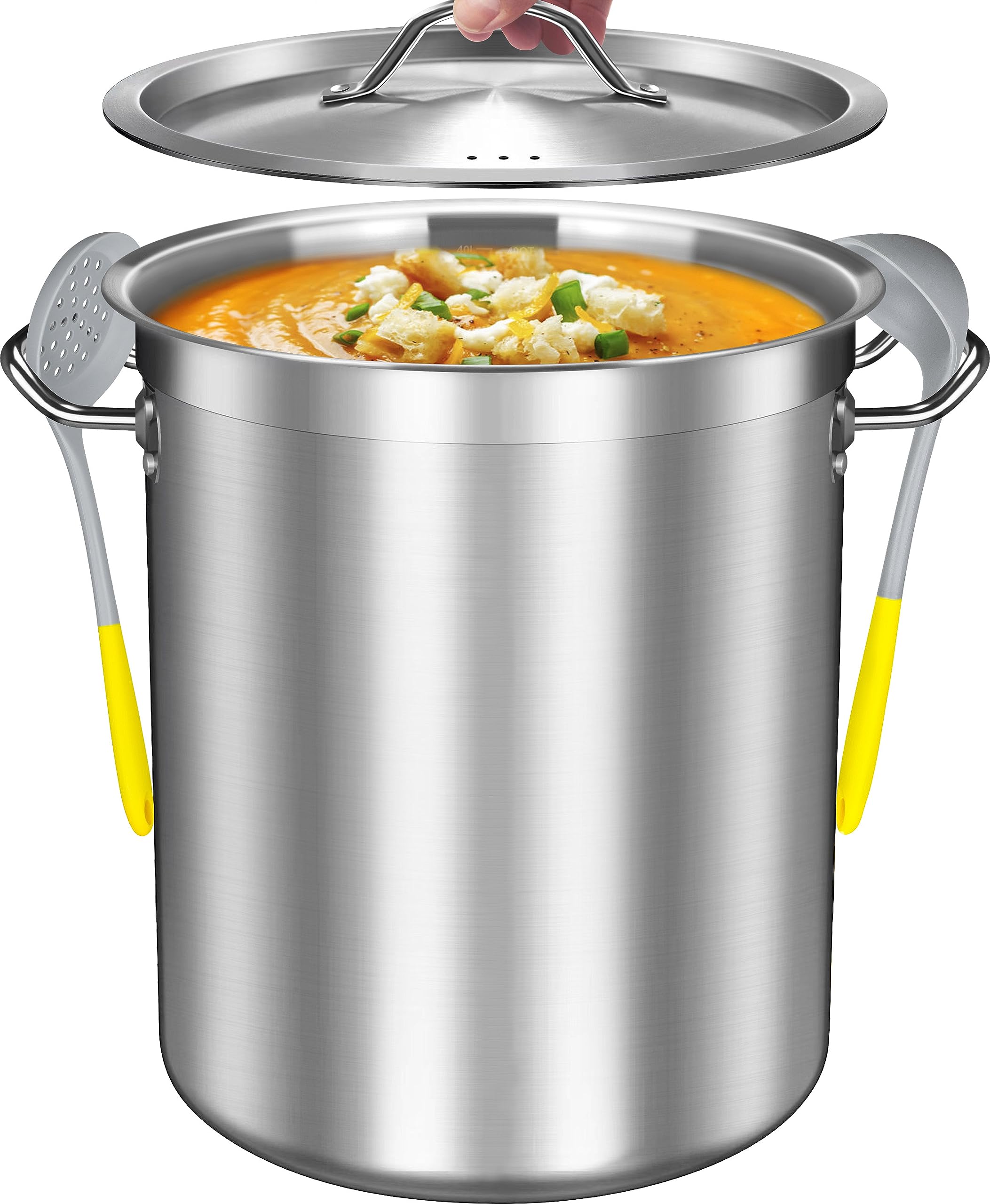 40 Quart Stainless Steel Stock Pot with Lid - Heavy Duty Large Cooking Pot for Soup, Stew, Pozole & More - Induction Compatible Big Pot for Home & Commercial Kitchens - Perfect for Family Meals, Meal Prep & Catering