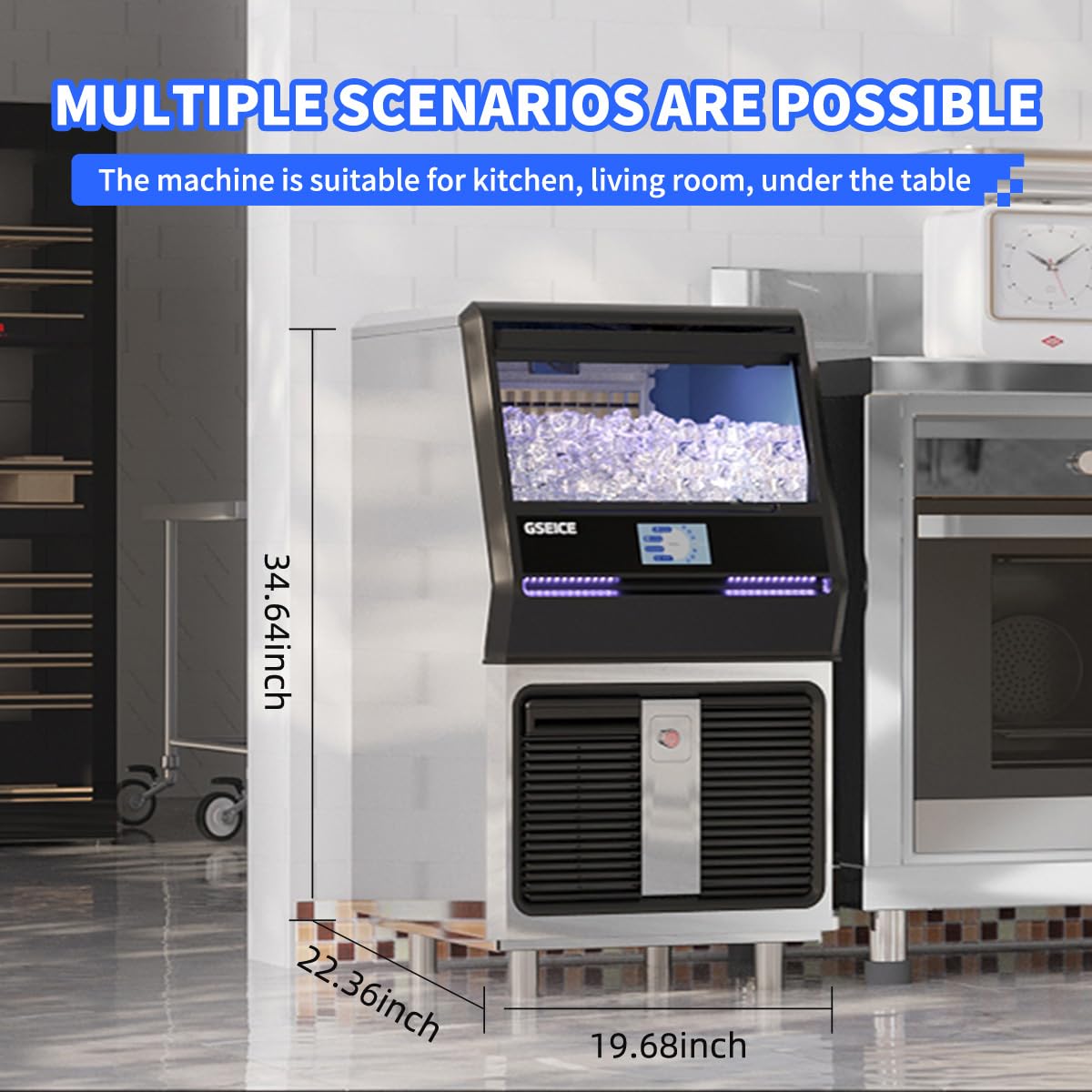 Commercial Ice Maker Machine 150LBS/24H with 45LBS Storage Bin - 4.3
