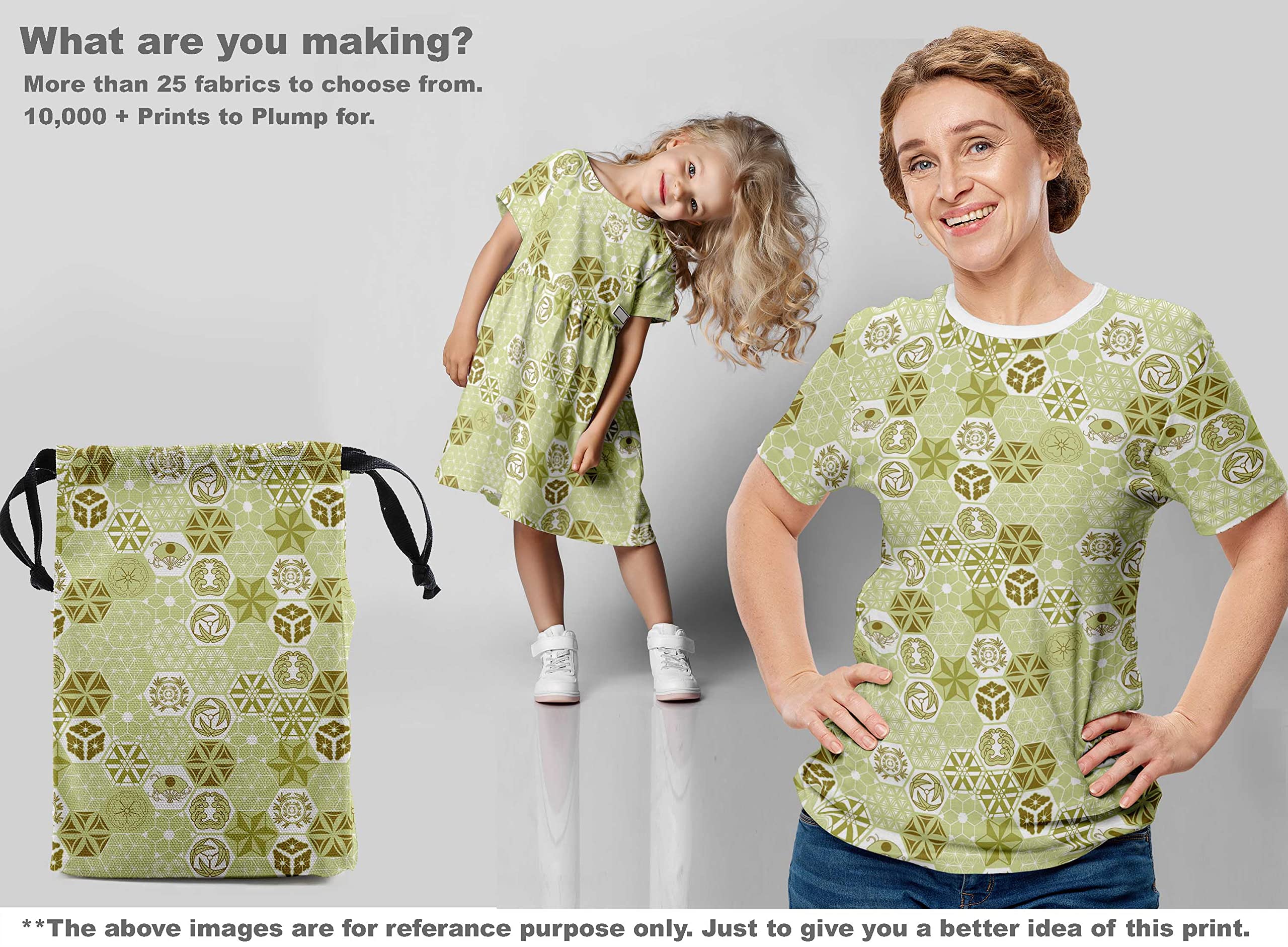 Premium Light Olive Green Geometric Print Polyester Spandex Fabric - 56