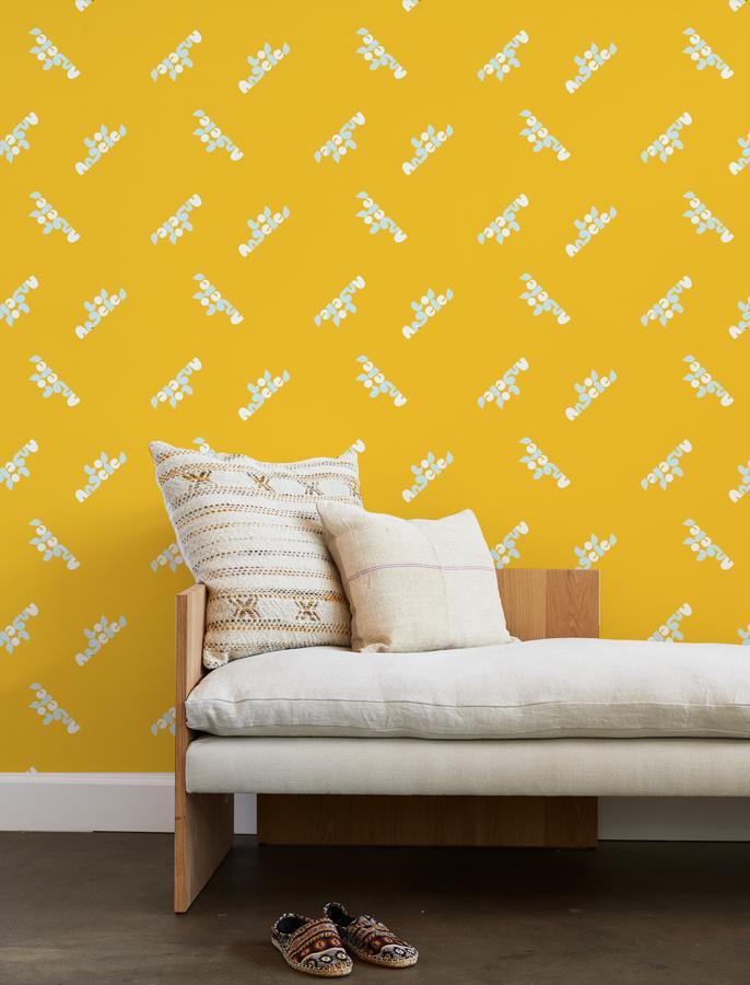 Clare V. Los Angeles Wallpaper - Marigold & White Floral Design | Perfect for Living Room, Bedroom & Home Office Decor