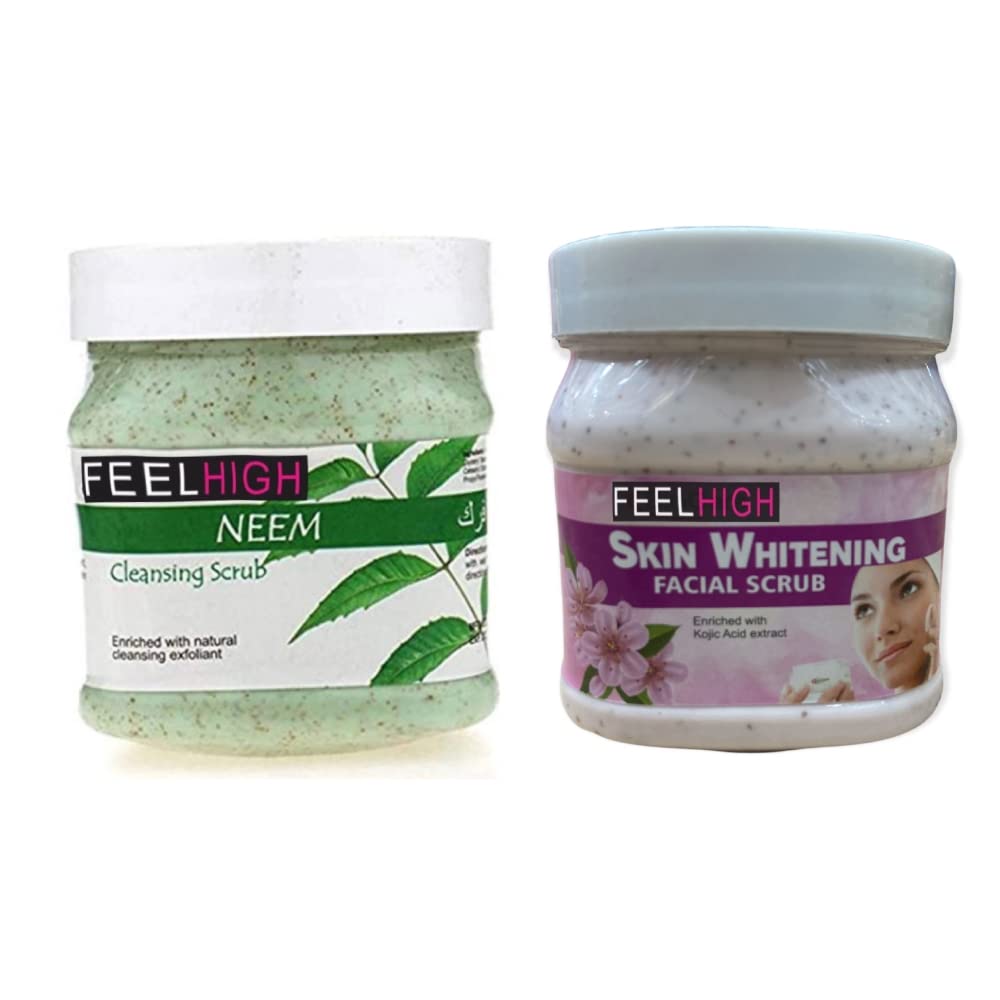 Feelhigh Neem Scrub for Face & Body - Skin Brightening Exfoliator for Men & Women (2-Pack) | Natural Glow & Acne Treatment for Daily Skincare Routine