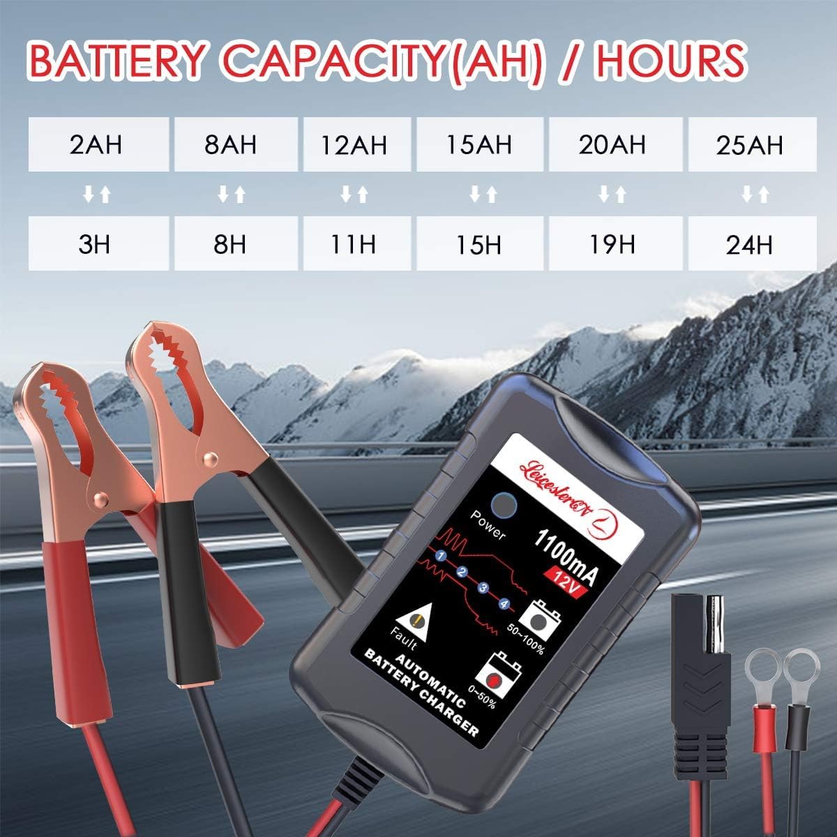 12V Smart Battery Trickle Charger & Maintainer - Portable Float Charger for Car, Motorcycle, Lawn Mower - Works with SLA, AGM, Gel Cell & Wet Lead Acid Batteries - Perfect for Winter Storage & Seasonal Vehicle Maintenance