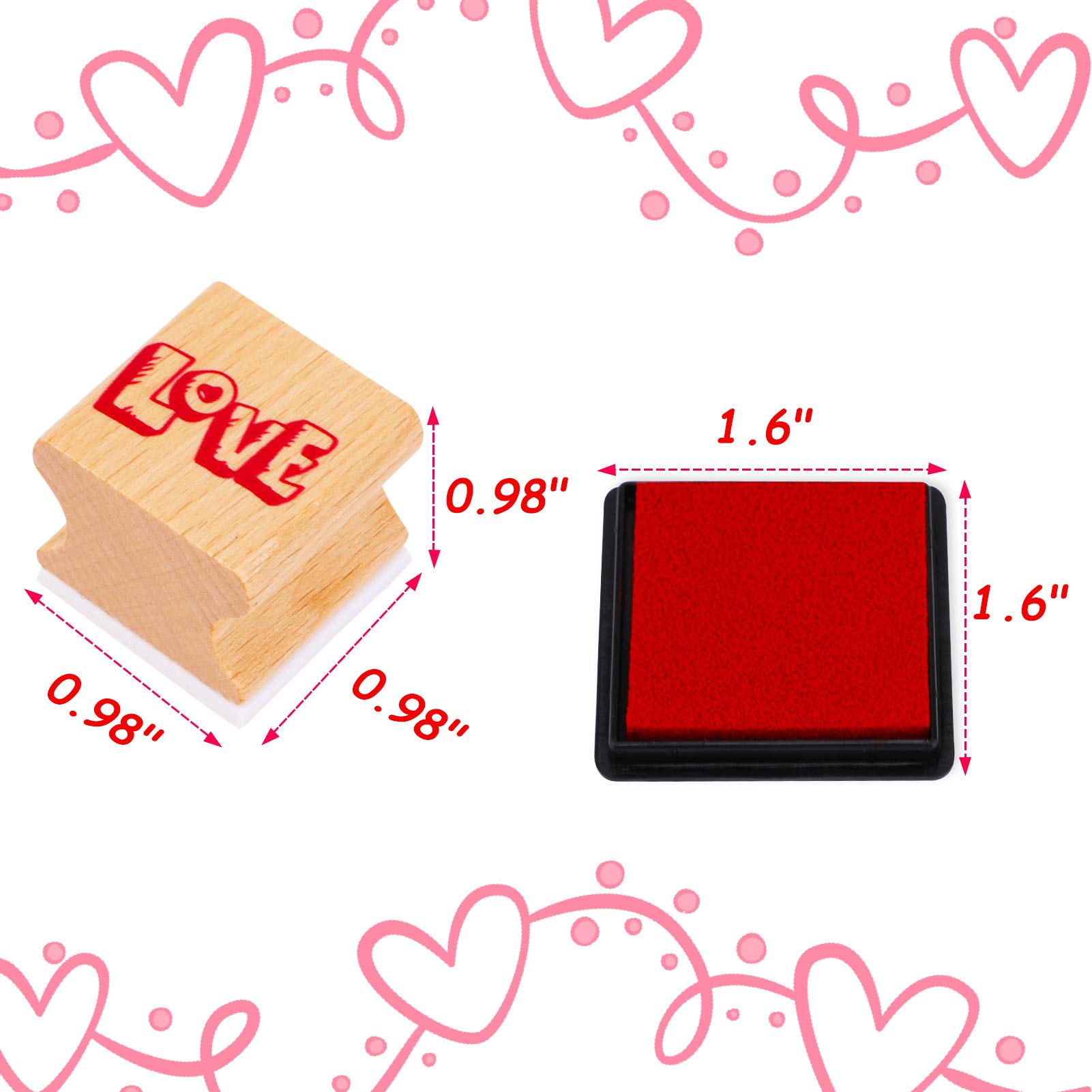 Valentine's Day Wooden Stamps for Kids - 20pcs Heart Stamps Set with Ink Pads for DIY Crafts, Valentine Party Favors & Classroom Activities - Perfect for Valentine Cards, Gift Bags, Stocking Stuffers & Kids Art Projects