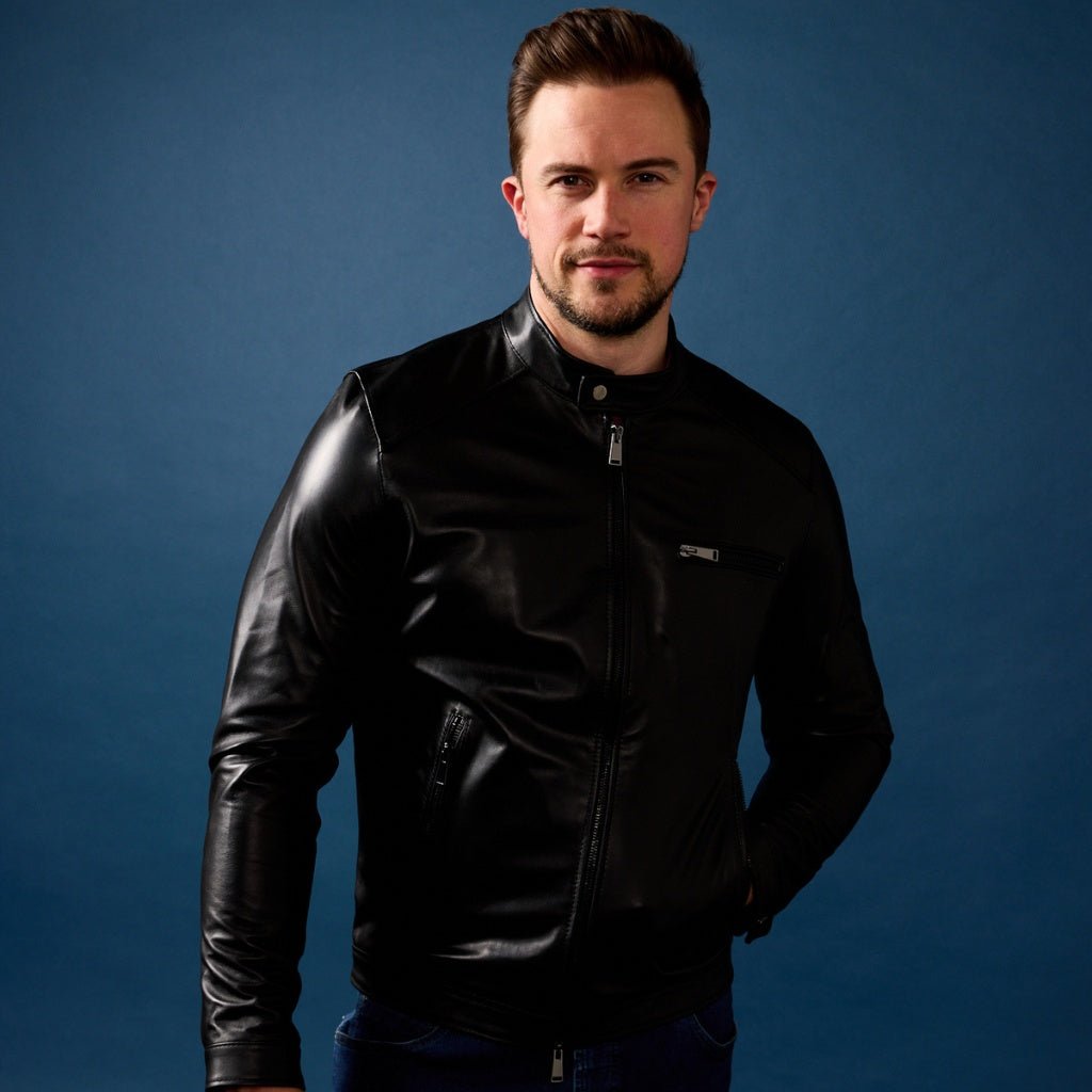 McKinnon & Co Genuine Nappa Leather Biker Jacket for Men - Black, Regular Fit - Stylish Motorcycle Riding & Casual Outwear