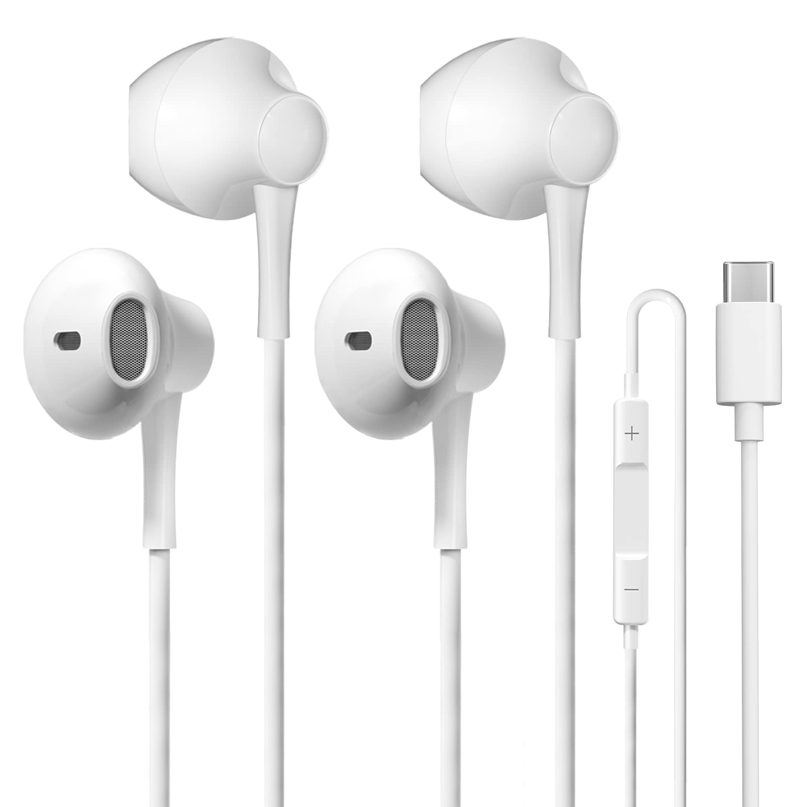 2 Pack USB C Headphones with Microphone & Volume Control - Wired In-Ear Earbuds Compatible with Google Pixel, Samsung Galaxy, Huawei, iPad Pro - Perfect for Gaming, Workouts & Commuting