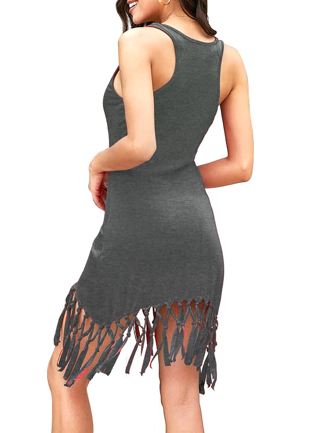 Pinziko Women's Summer Swimsuit Cover Up - Beach Dress Bathing Suit Cover with Fringe Trim for Pool, Vacation & Tropical Getaways
