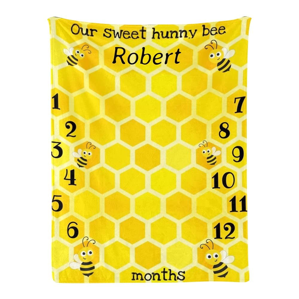 Custom Personalized Baby Blanket with Name - Super Soft Fleece Nursery Blanket for Boys & Girls (30x40 Inches) | Cute Bee Design | Perfect for Birthdays, Baby Showers & Nursery Decor