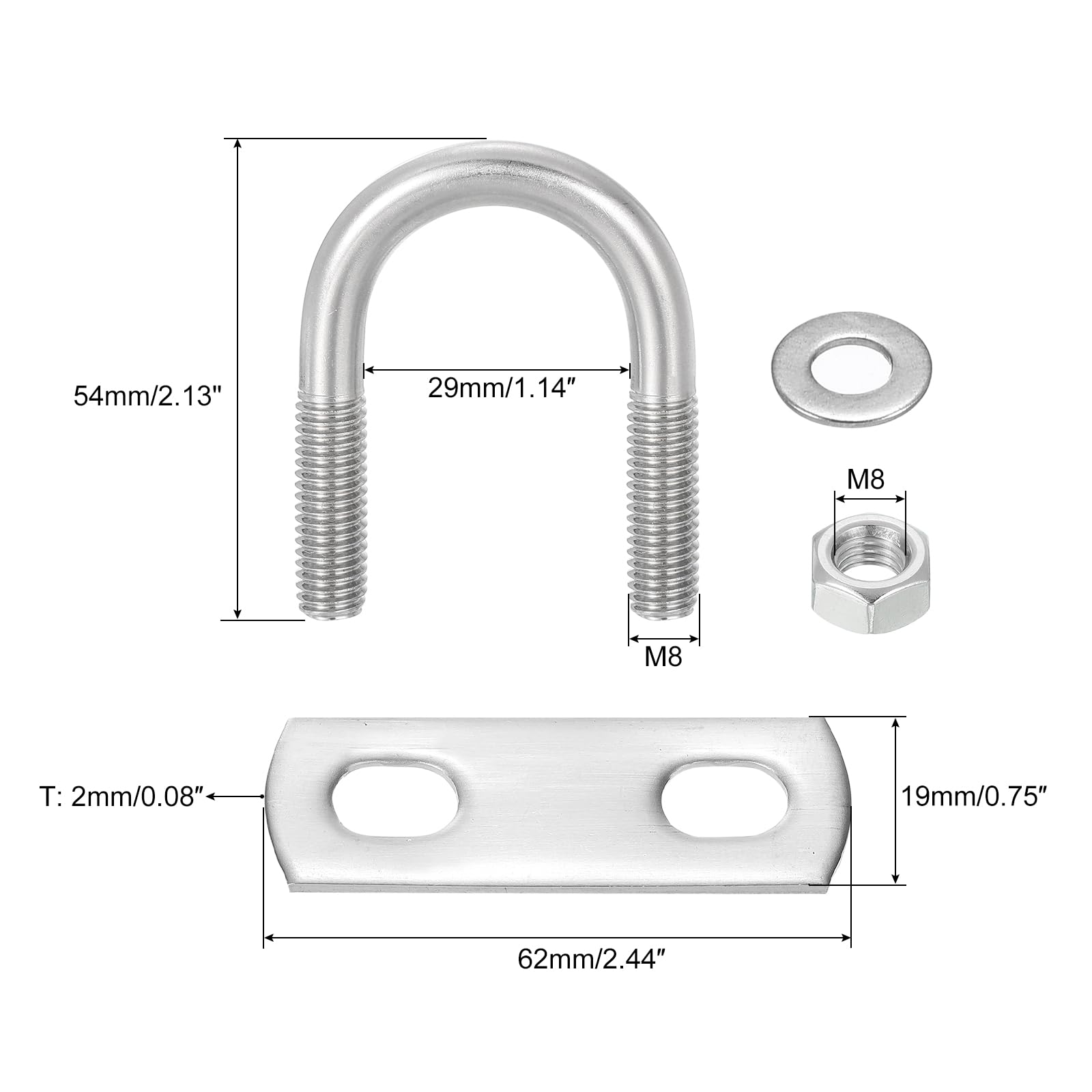 Stainless Steel U-Bolts 4-Pack - 29mm (1.14