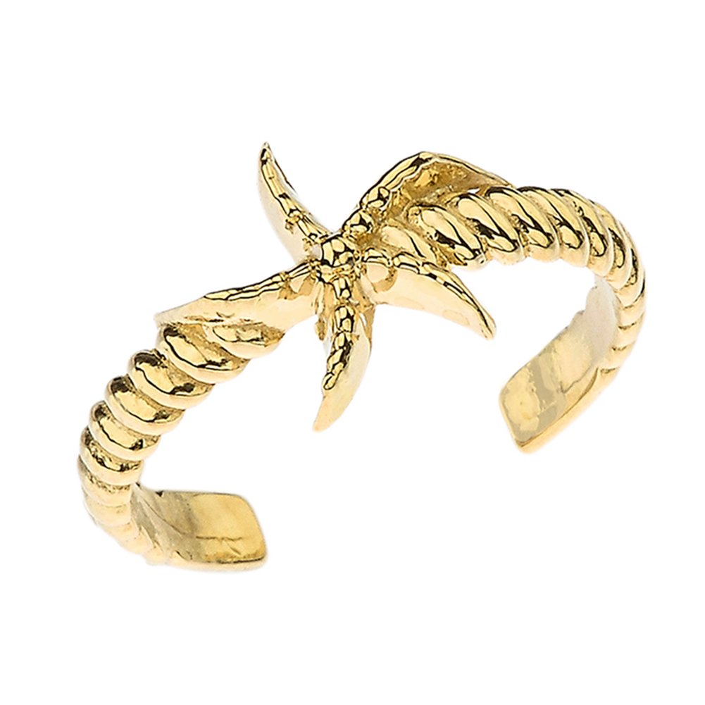 14k Yellow Gold Starfish Toe Ring - Elegant Beach Jewelry for Summer Vacations, Pool Parties & Boho Fashion