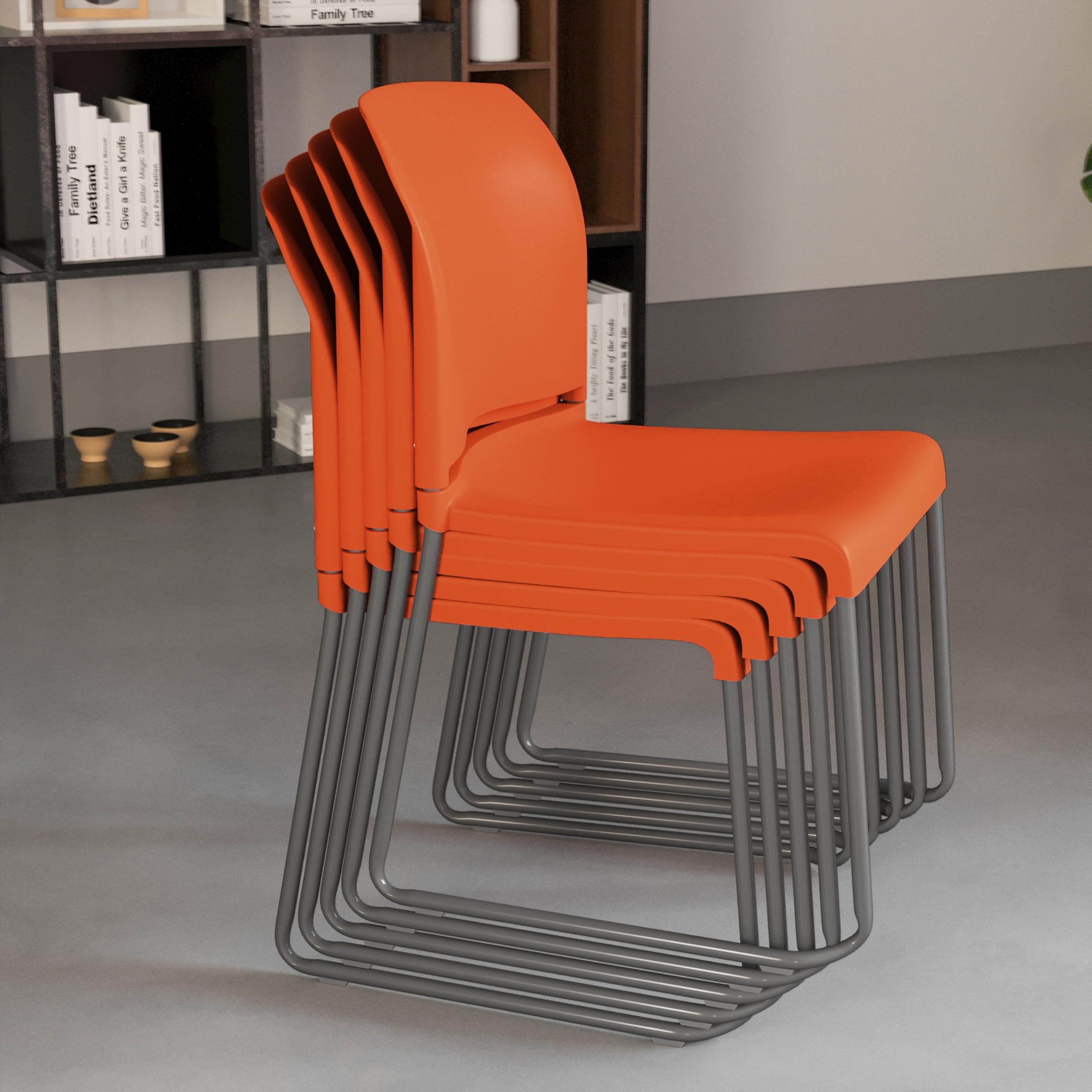 Orange Stackable Guest Chair with Full Back & Contoured Sled Base - Comfortable Seating for Home, Office, Conference Rooms & Waiting Areas