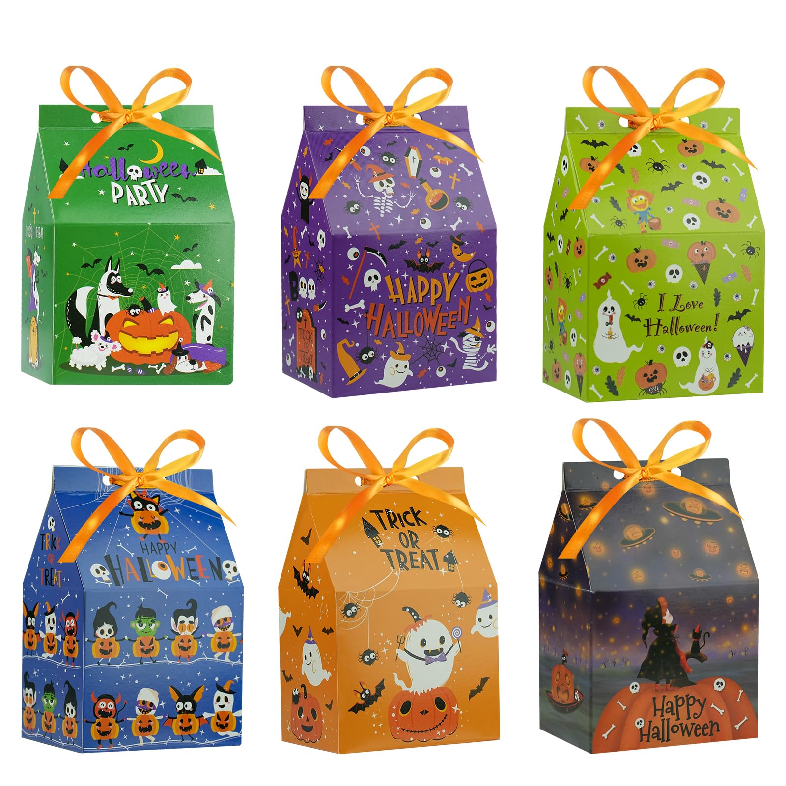 Halloween Candy Bags 12PCS - 6 Pattern Trick or Treat Bags with Ribbons for Kids, Halloween Party Favors & Goodie Bags - Perfect for Trick-or-Treating, Classroom Treats & Halloween Party Giveaways