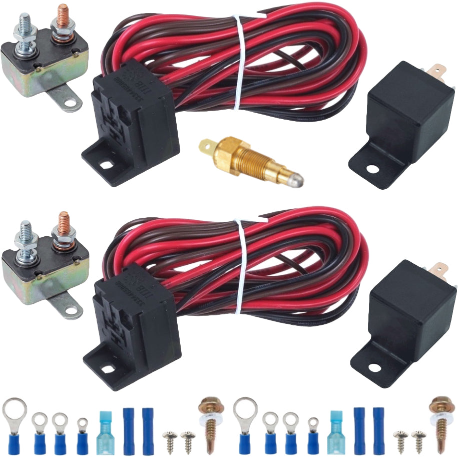 Dual Electric Fan Thermostat Kit with Temperature Switch & Relay Wiring Harness - Perfect for Automotive Cooling Systems & Radiator Upgrades