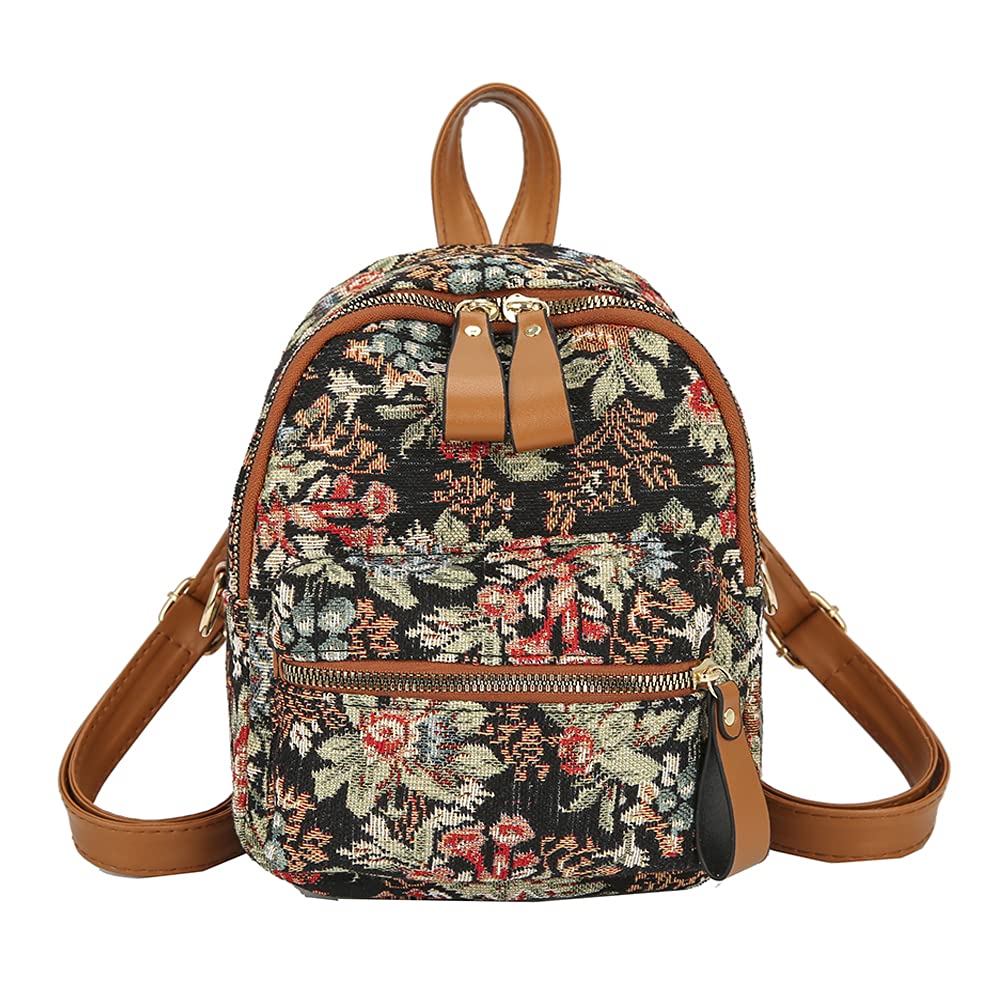 Stylish Preppy Women's Floral Print Canvas Backpack - Small Brown Handbag for School, Travel & Everyday Use | Sikiwind Fashion Accessories