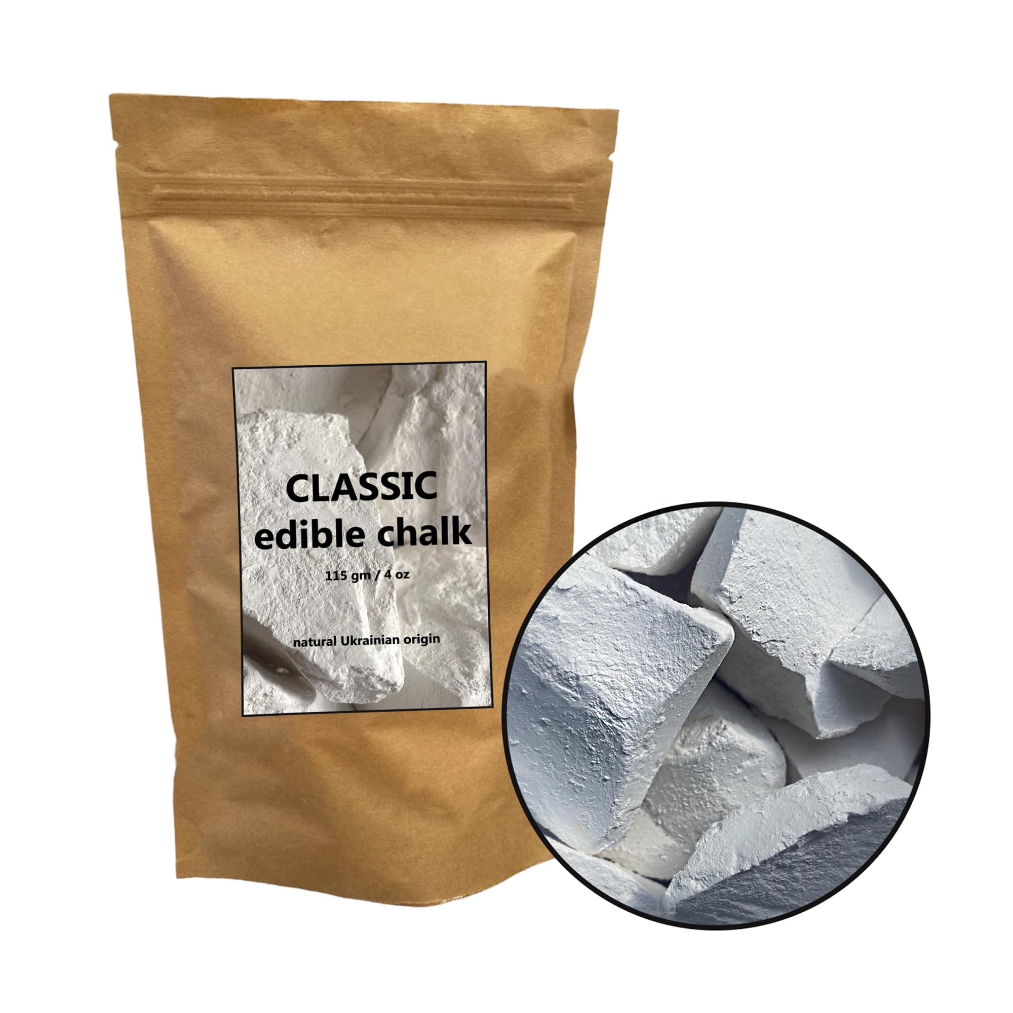 Organic Edible Chalk for Pica & ASMR - Natural Crunchy White Chalk Chunks (4oz/115g) - Ukrainian Sourced, Perfect for Stress Relief, Sensory Play & Dietary Needs