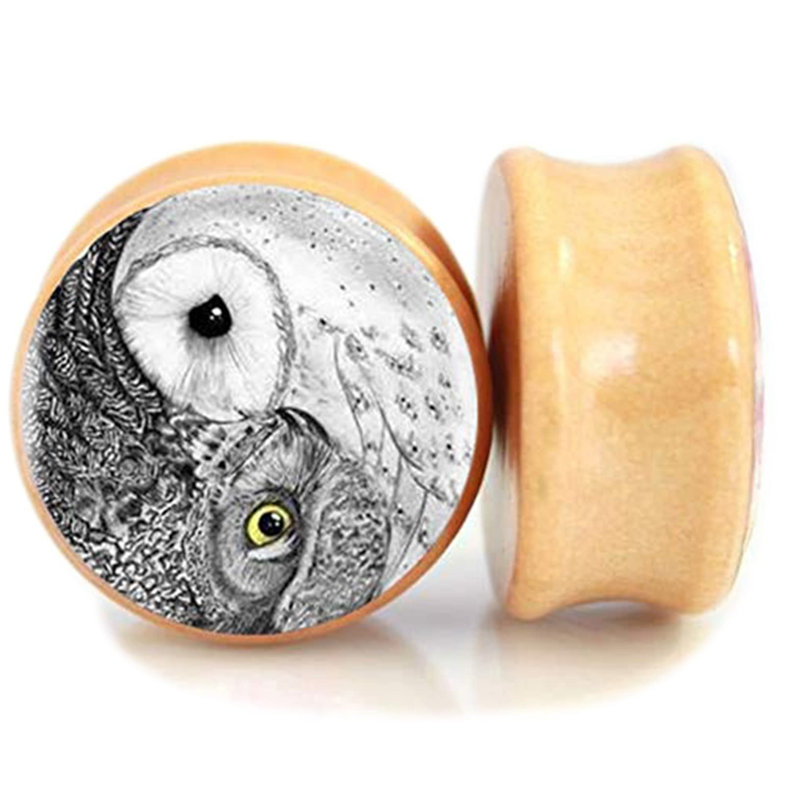 Owl Wood Ear Gauges Plugs and Tunnels - 8mm to 25mm Ear Stretcher Expander Saddle Plug Piercing Jewelry for Men and Women - Perfect for Stretching, Body Modification, and Alternative Fashion