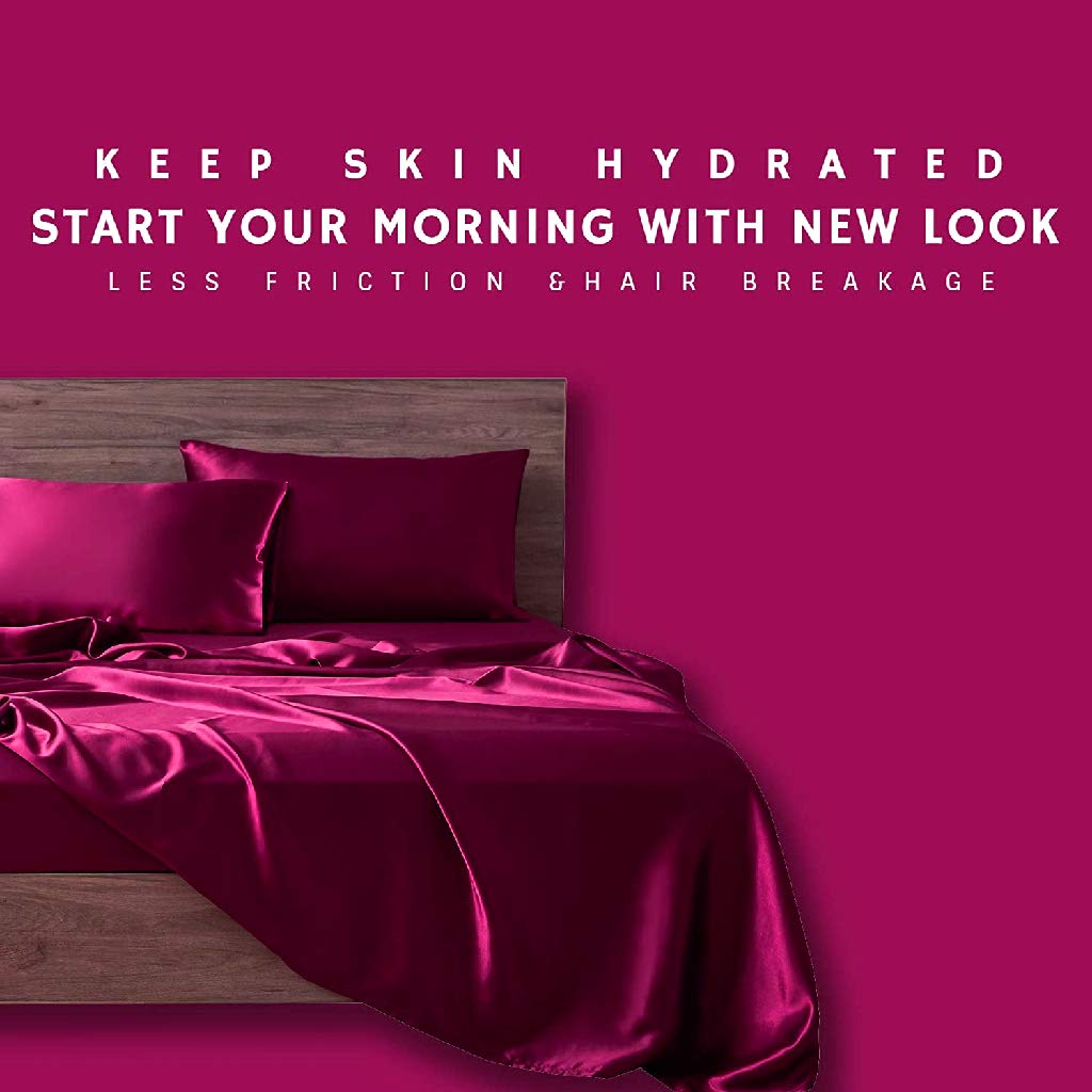 Luxury 6-Piece Pink Silk Satin Bed Sheet Set - Full XL Size (Flat Sheet, Fitted Sheet with 17