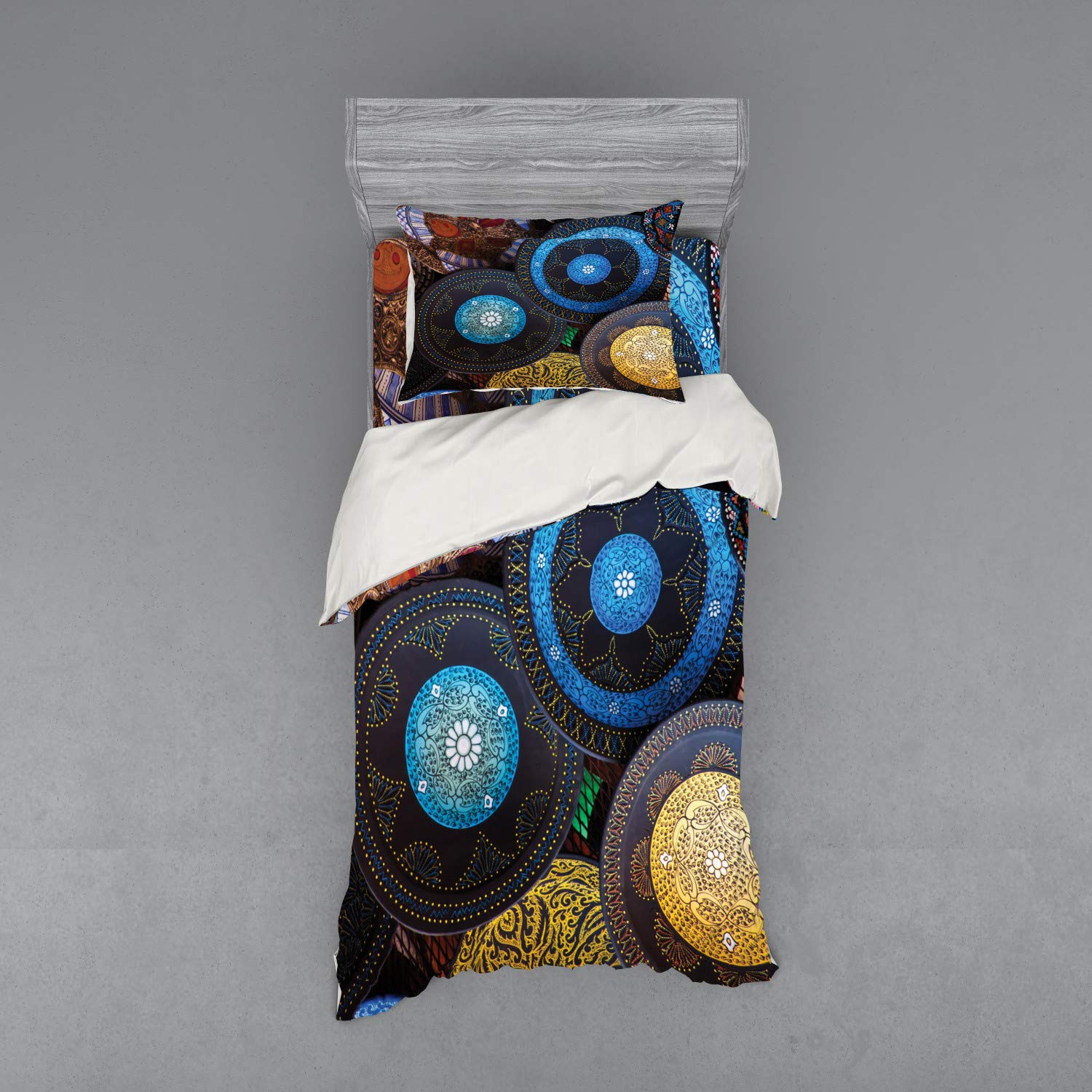 Ambesonne Moroccan Duvet Cover Set - Handcrafted 3-Piece Bedding Set with Sham & Fitted Sheet, Twin Size, Multicolor Bohemian Design | Perfect for Boho Bedroom Decor, Guest Rooms & Vacation Homes