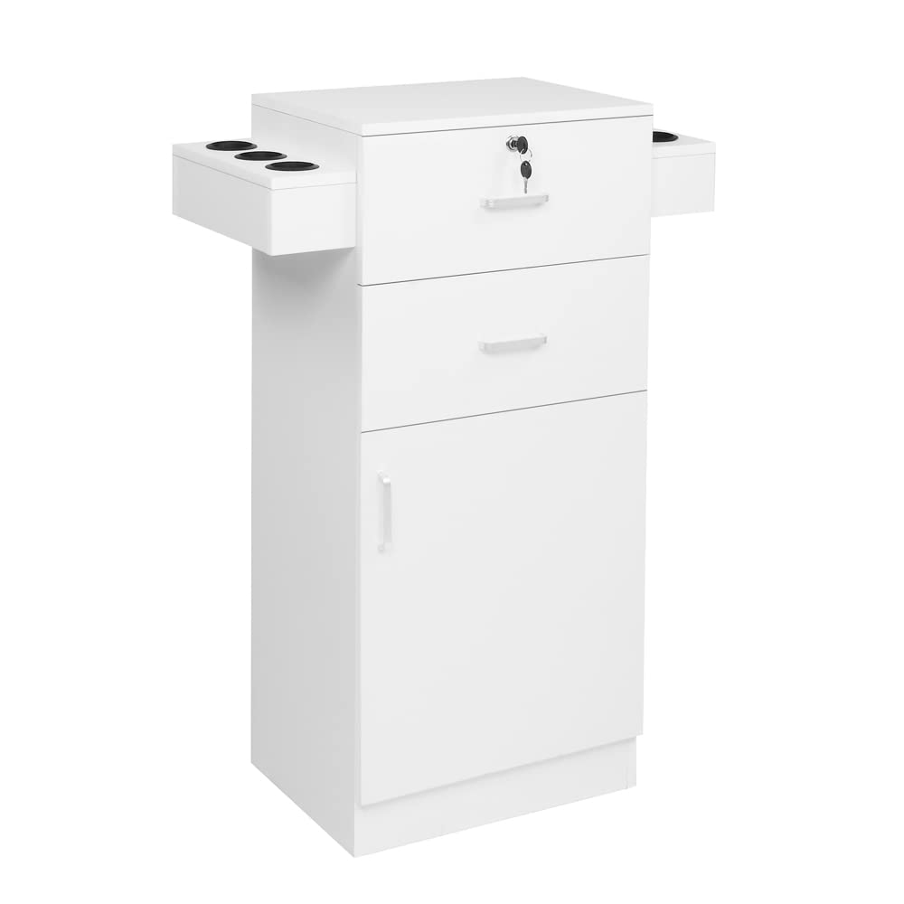 Professional Salon Storage Cabinet with 2 Drawers & 6 Hair Dryer Holders - White Beauty Salon Organizer Equipment for Styling Stations, Spa & Barber Shops - Perfect for Hair Stylists, Cosmetologists & Salon Storage Solutions