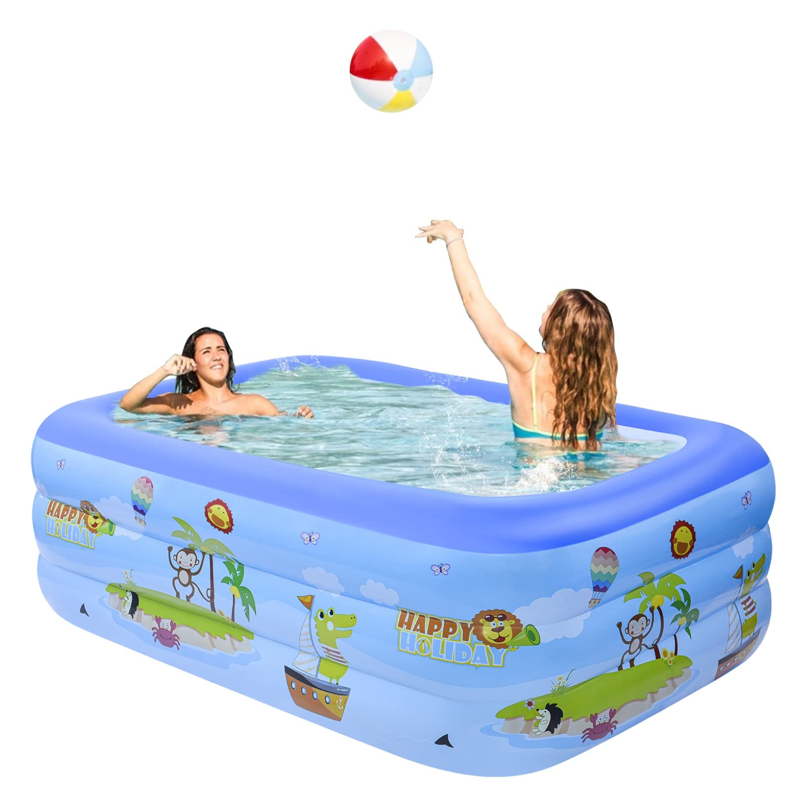 59 Inch Inflatable Kiddie Pool with 3 Rings - Durable Kids Swimming Pool for Summer Fun, Toddler Paddling Pool for Backyard, Garden, Indoor & Outdoor Use - Perfect for Water Play, Ball Pit, and Family Parties (Blue/Green)