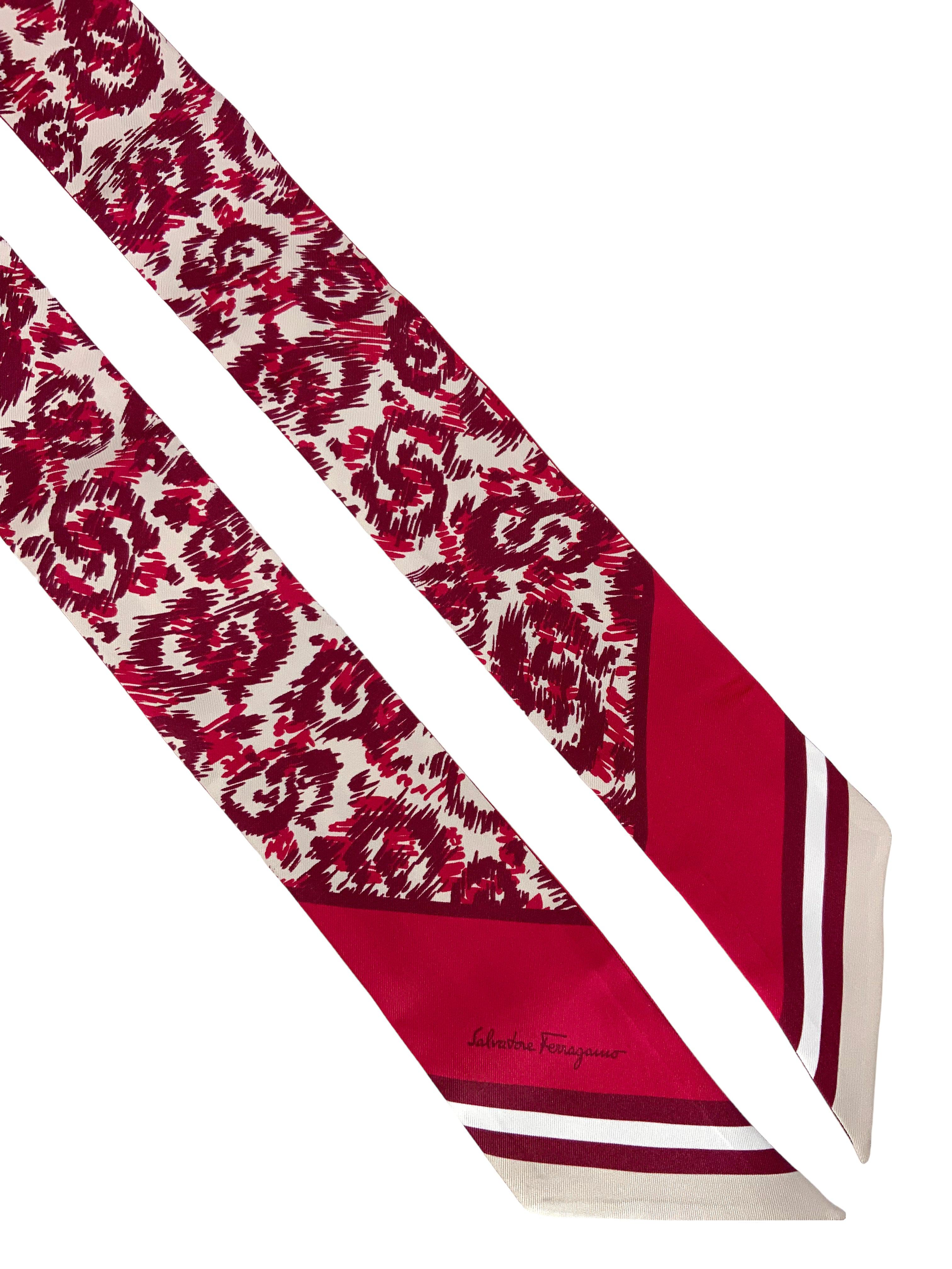 Salvatore Ferragamo Luxury Printed Silk Twilly Scarf - Elegant Fashion Accessory for Handbags, Hats & Hair Styling - Perfect Gift for Women