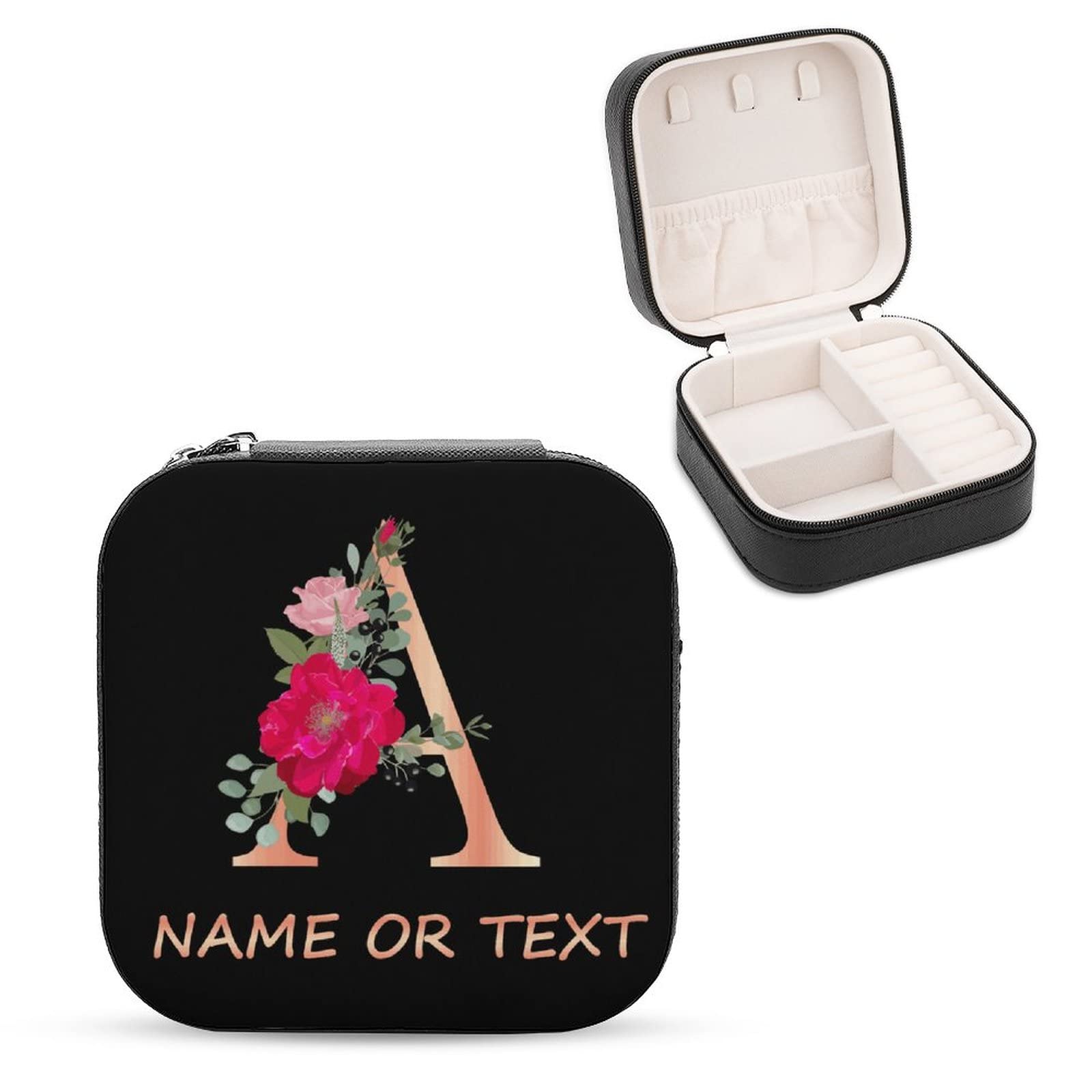 Personalized Leather Jewelry Box for Women - Custom Name & Text Travel Jewelry Organizer Case, Ring Storage Box - Perfect Gift for Girls & Women, Ideal for Travel, Home & Office Use