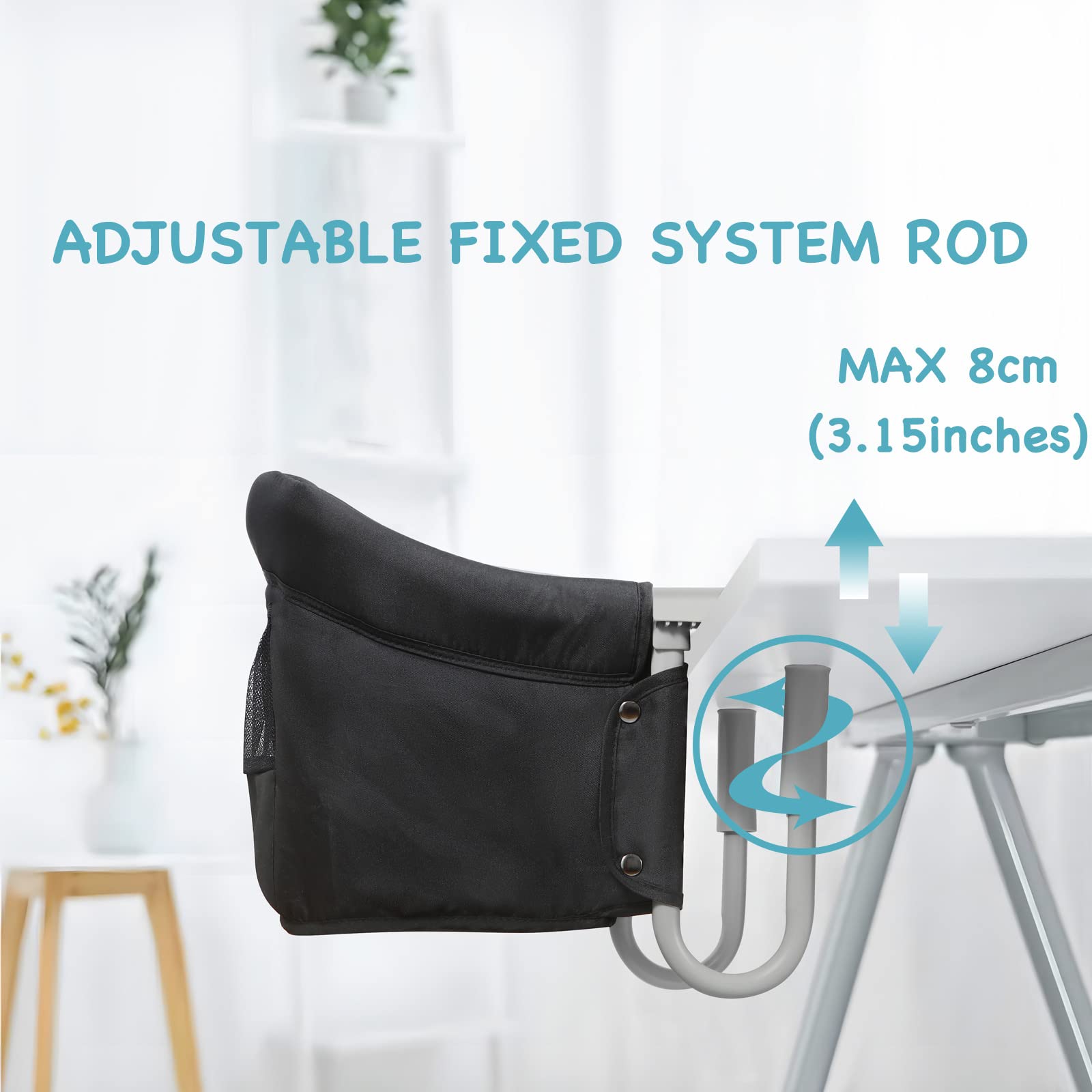 PandaEar Portable Baby High Chair - Travel Hook On Dining Booster Seat for Infants & Toddlers | Clip On Table Chair for Safe & Comfortable Feeding at Home, Restaurants, or Outdoor Picnics (Black)