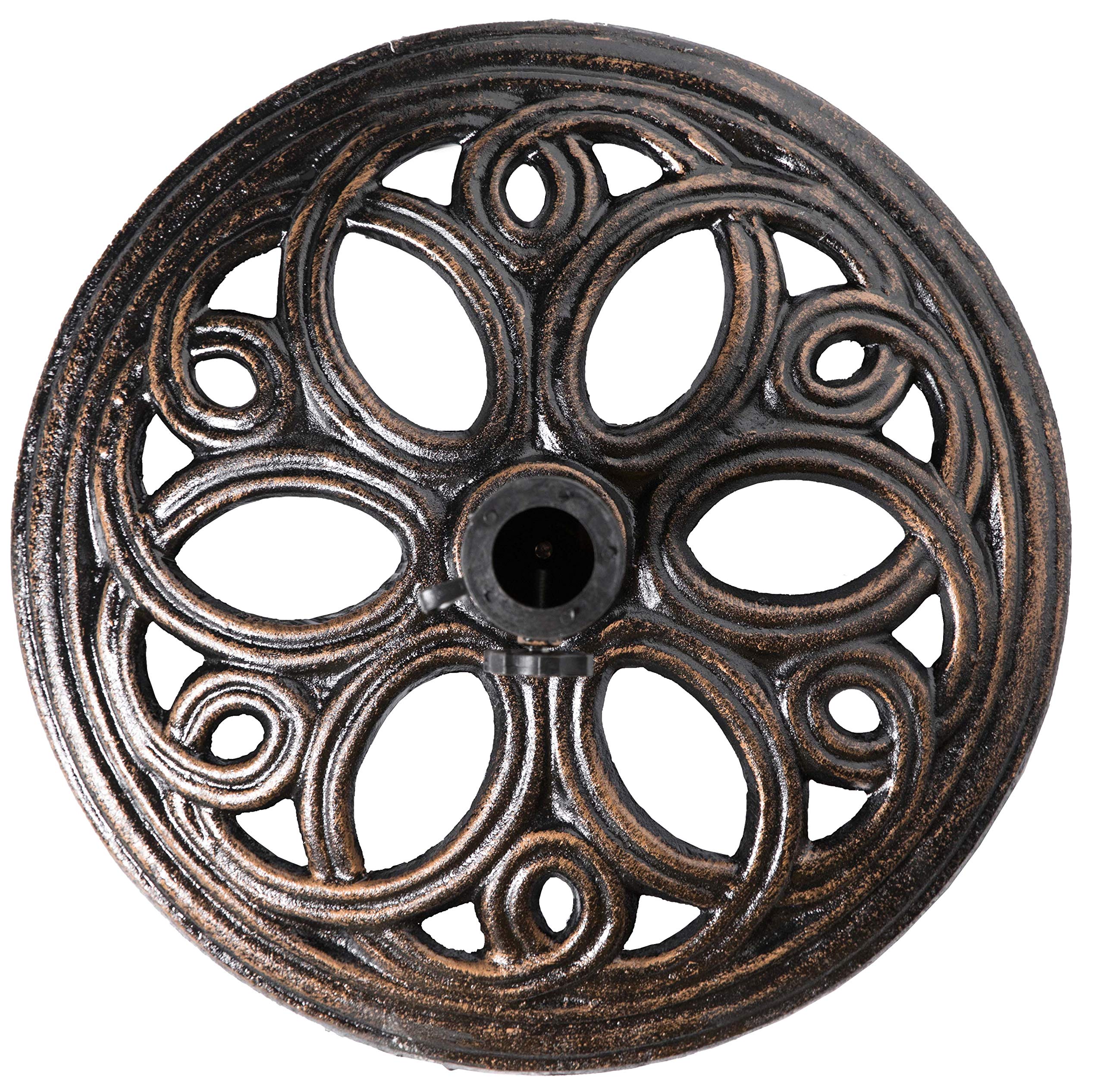 Gardenised QI003817 Heavy Duty 24 lbs Cast Iron Patio Umbrella Base - Round Bronze Outdoor Weighted Stand for Market Umbrellas | Perfect for Poolside, Garden, Deck, and Patio Furniture Stability