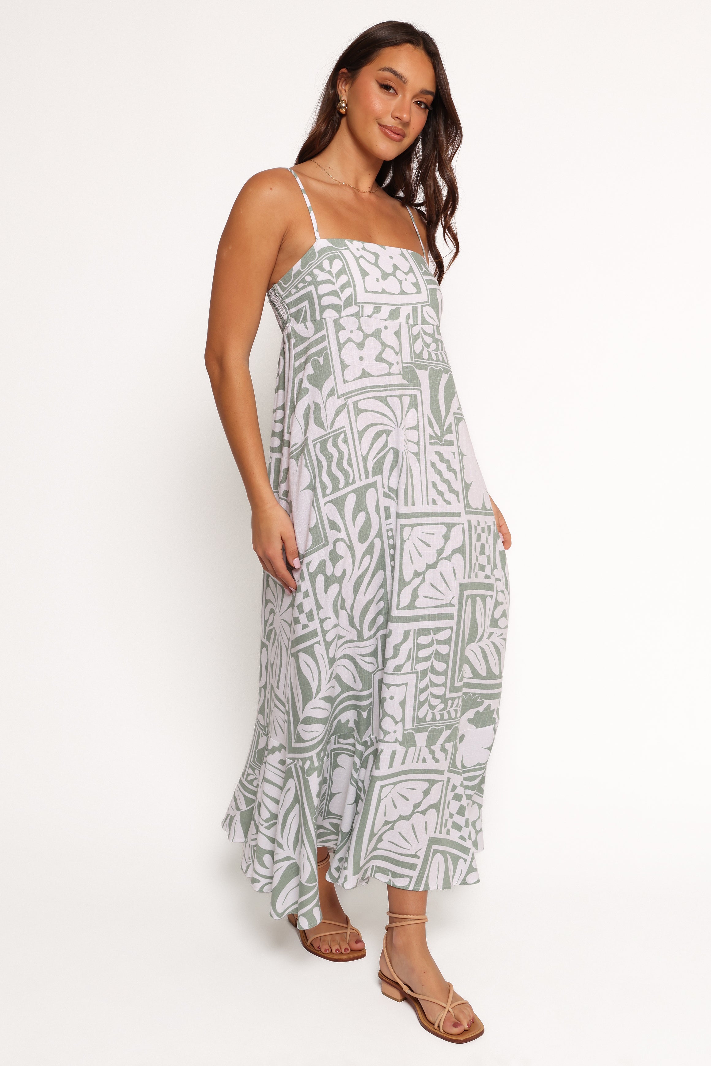 Kelsie Midi Dress - Sage Print Floral Summer Dress for Women | Casual & Wedding Guest Outfit