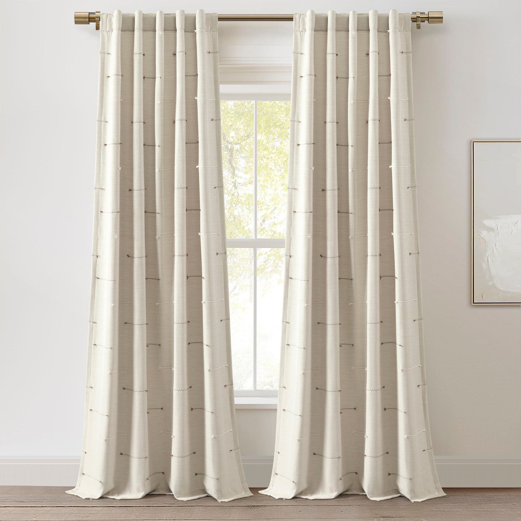 Boho Stripe Clip Jacquard Window Curtain Panel Set - Elegant Room Dividers & Stylish Home Decor for Living Room, Bedroom, Nursery