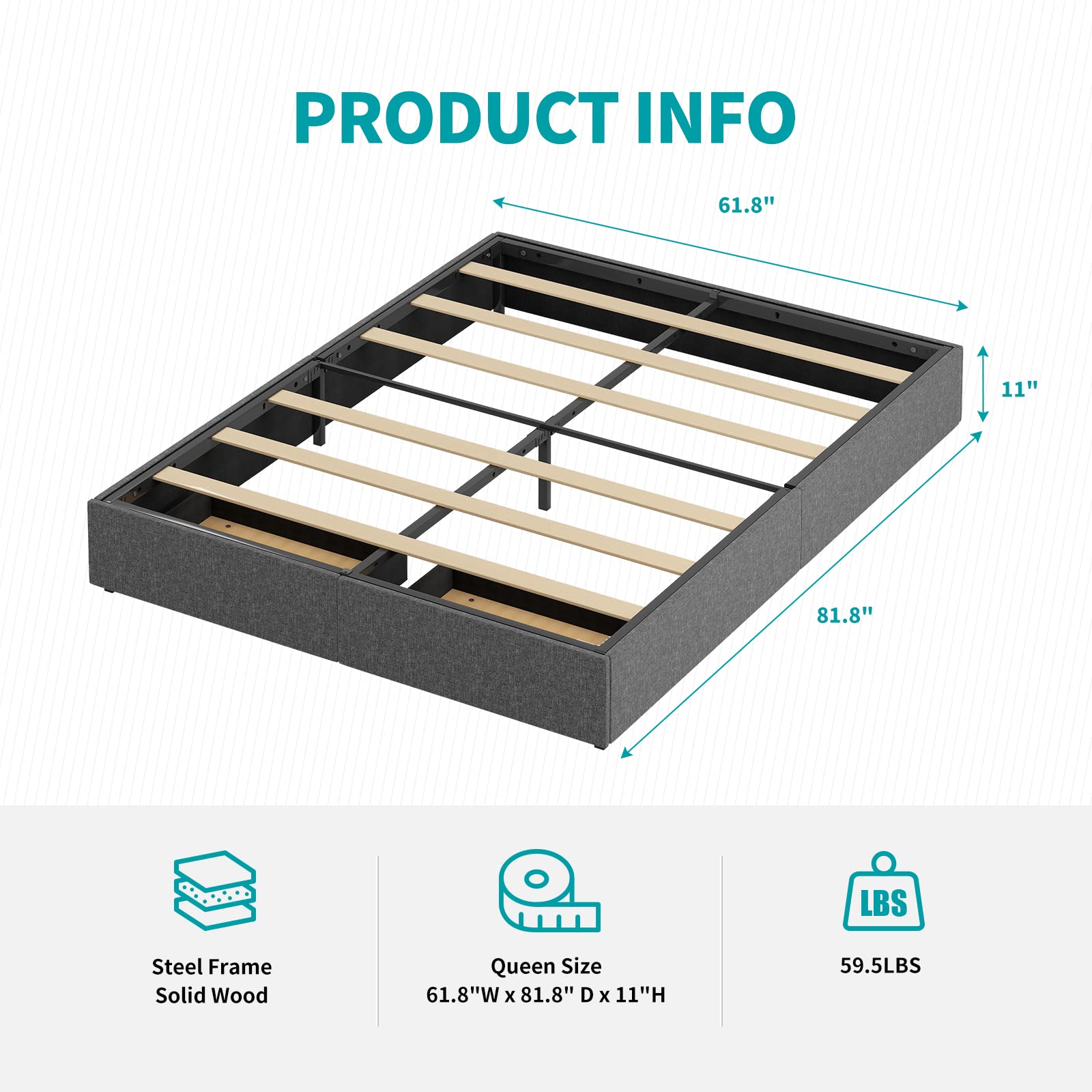 BALUS Queen Upholstered Platform Bed Frame with Storage Drawers - Heavy Duty Wood Slat Support, No Box Spring Needed, Noise Free & Easy Assembly, Dark Grey - Perfect for Small Bedrooms & Space-Saving Storage Solutions